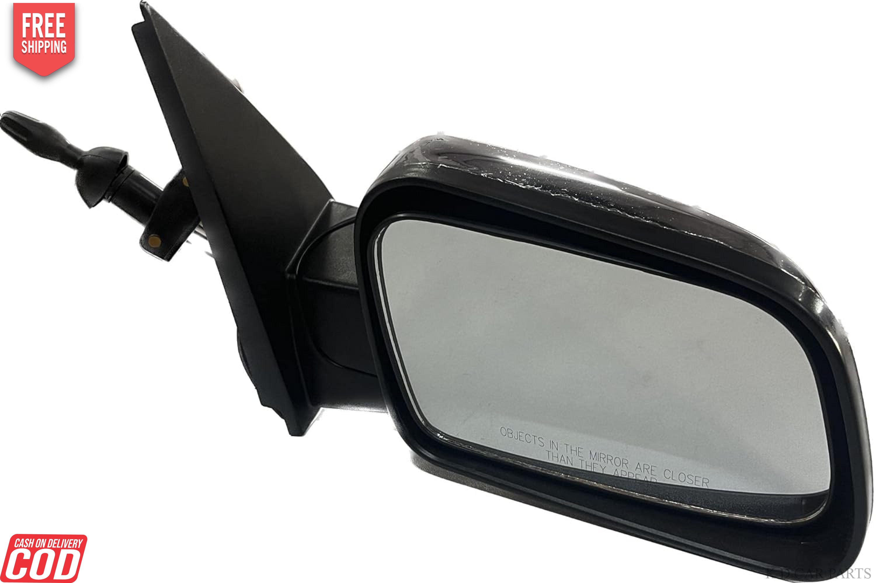 A black K D brand manual adjustable door mirror for Mahindra Xylo/Quanto vehicles.
