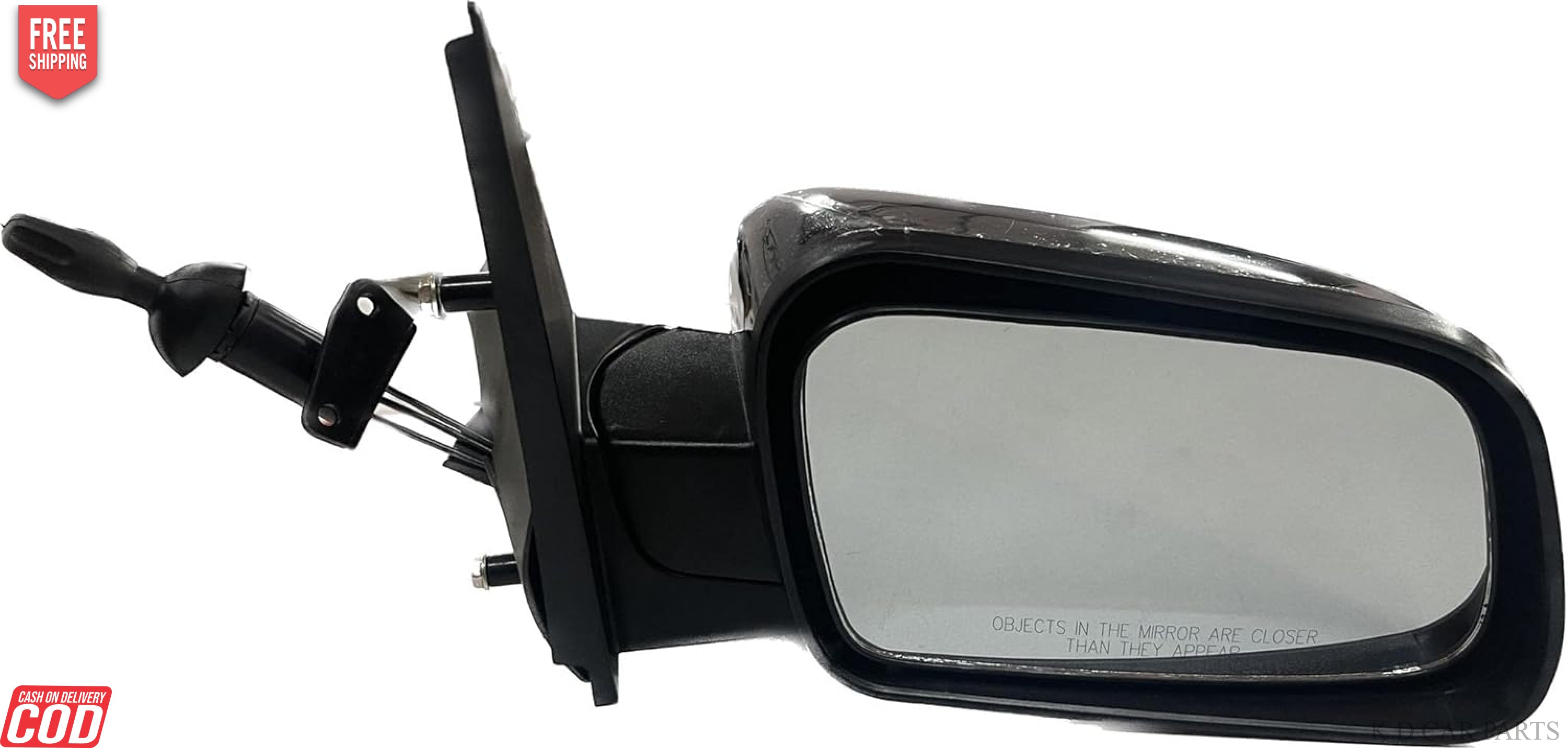 A black K D brand manual adjustable door mirror for Mahindra Xylo/Quanto vehicles.