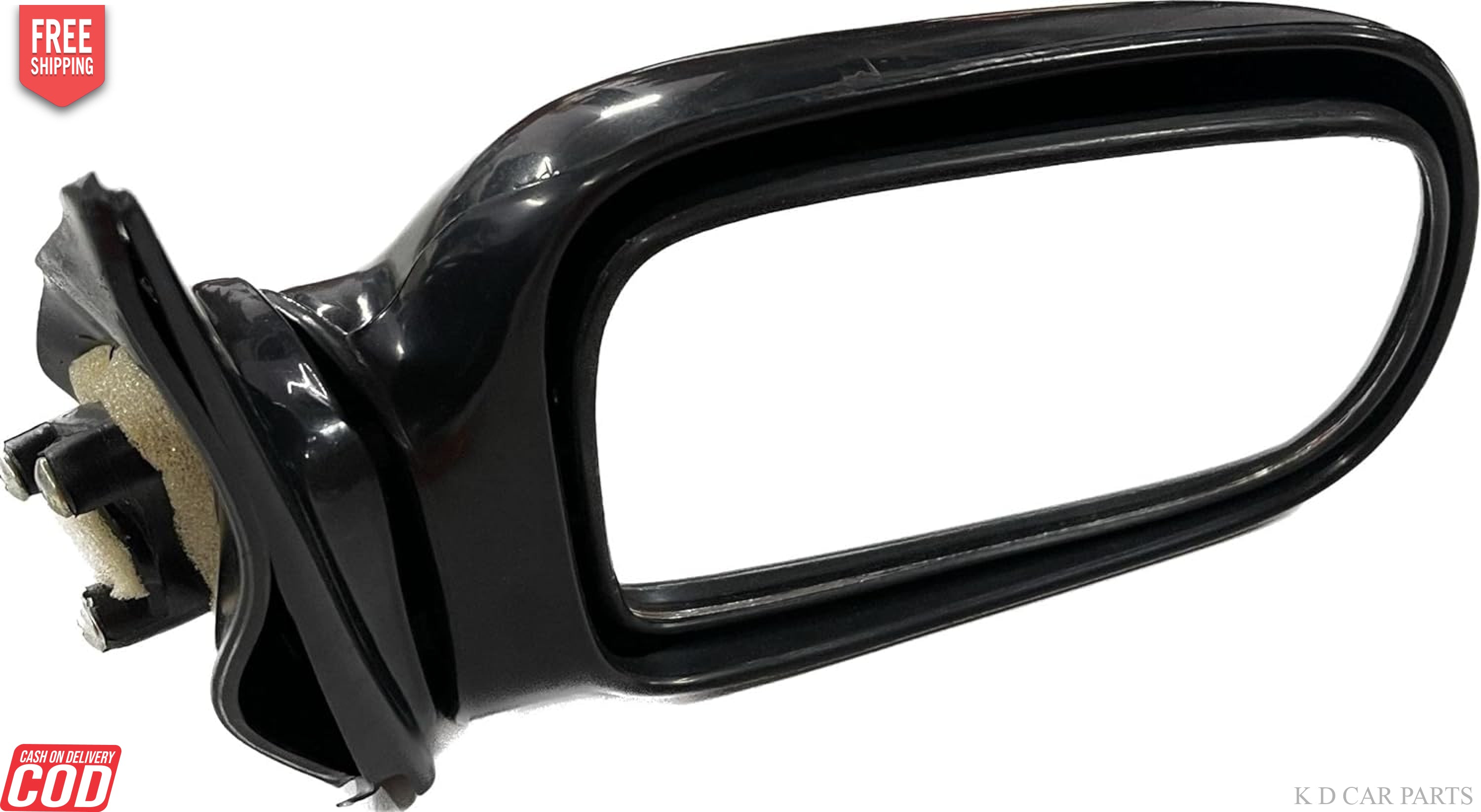 A black K D brand door mirror for a Maruti Esteem LX vehicle.