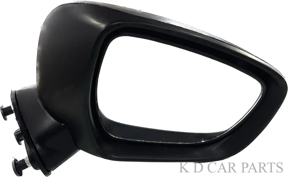 A black, curved K D brand door/side mirror for Maruti IGNIS manual, featuring a shatter-resistant acrylic mirror with a weather-resistant ABS plastic casing.