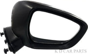 A black, curved K D brand door/side mirror for Maruti IGNIS manual, featuring a shatter-resistant acrylic mirror with a weather-resistant ABS plastic casing.