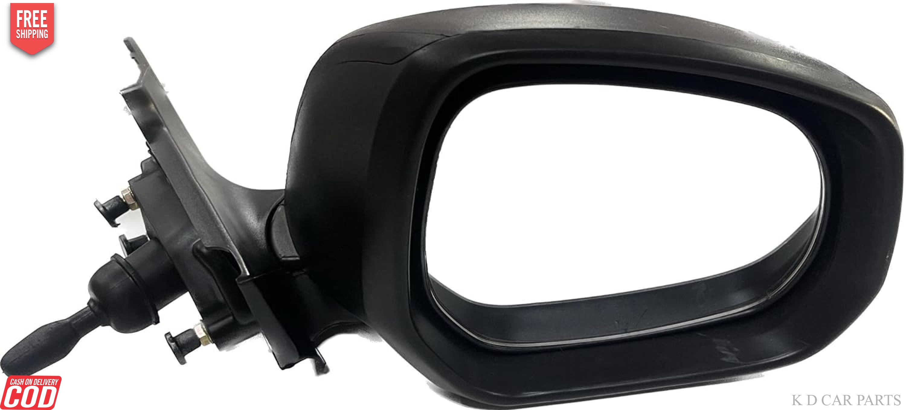 Manual adjustable door mirror for Maruti Ritz, black in color, with mounting hardware visible.