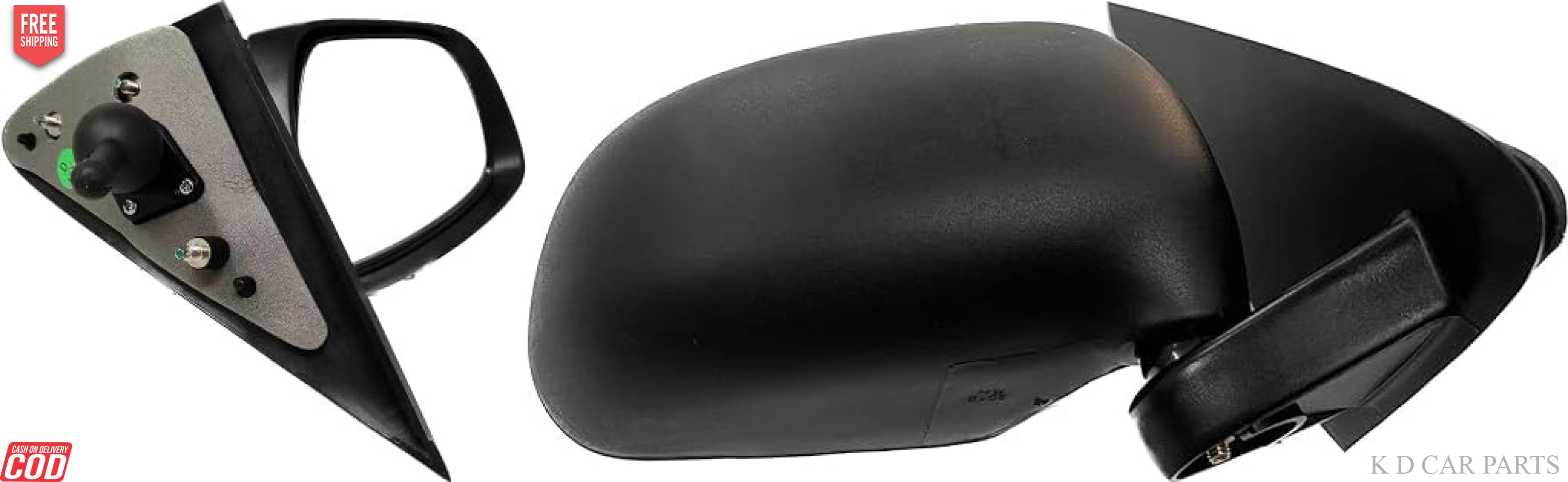 A pair of black, door-mounted side mirrors for Maruti Suzuki S-Presso with shatter-resistant acrylic mirrors and sturdy ABS plastic casing.