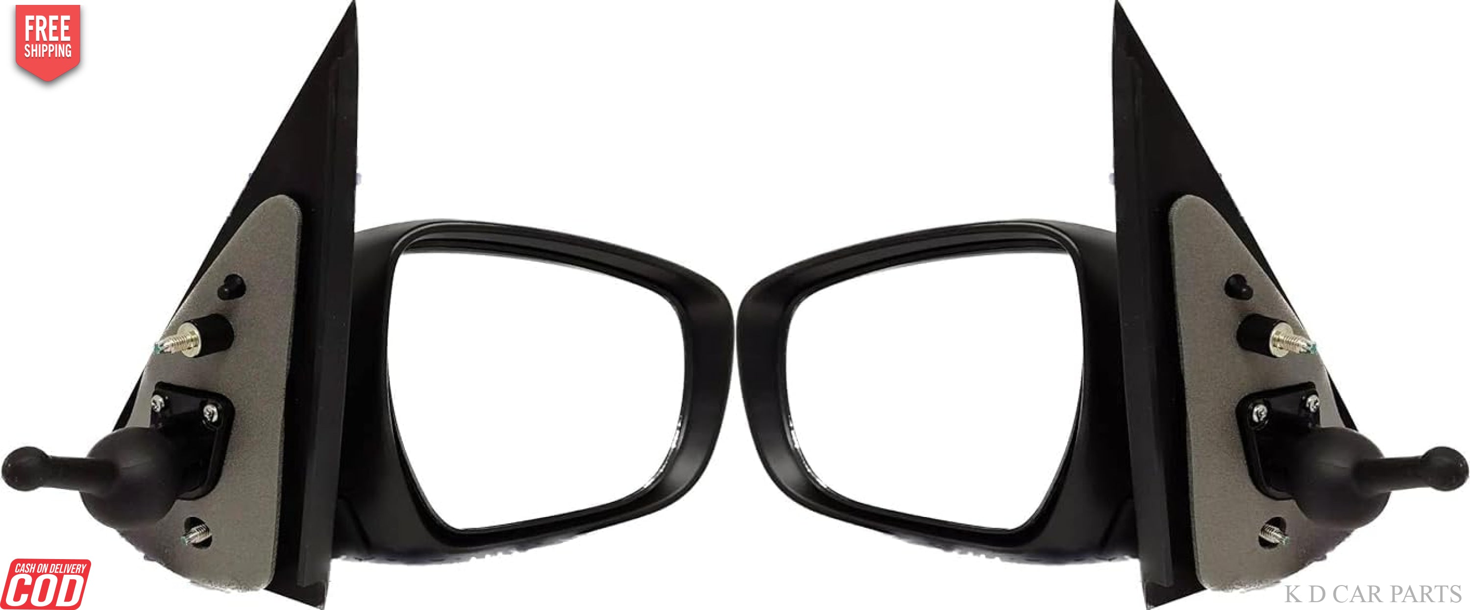 A pair of black, door-mounted side mirrors for Maruti Suzuki S-Presso with shatter-resistant acrylic mirrors and sturdy ABS plastic casing.