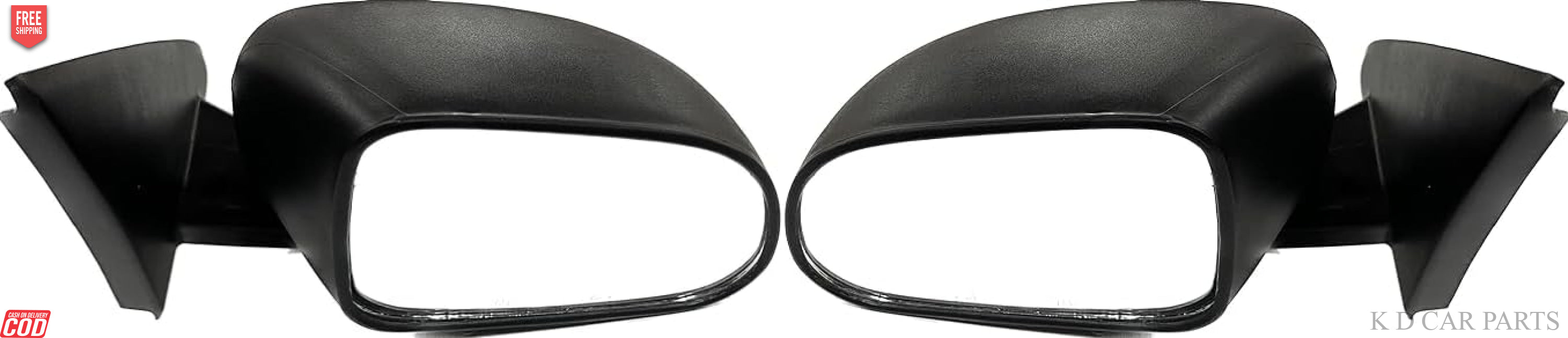 A pair of black, curved door/side mirrors for Maruti Suzuki S-Presso with a shatter-resistant acrylic mirror and weather-resistant ABS plastic casing.