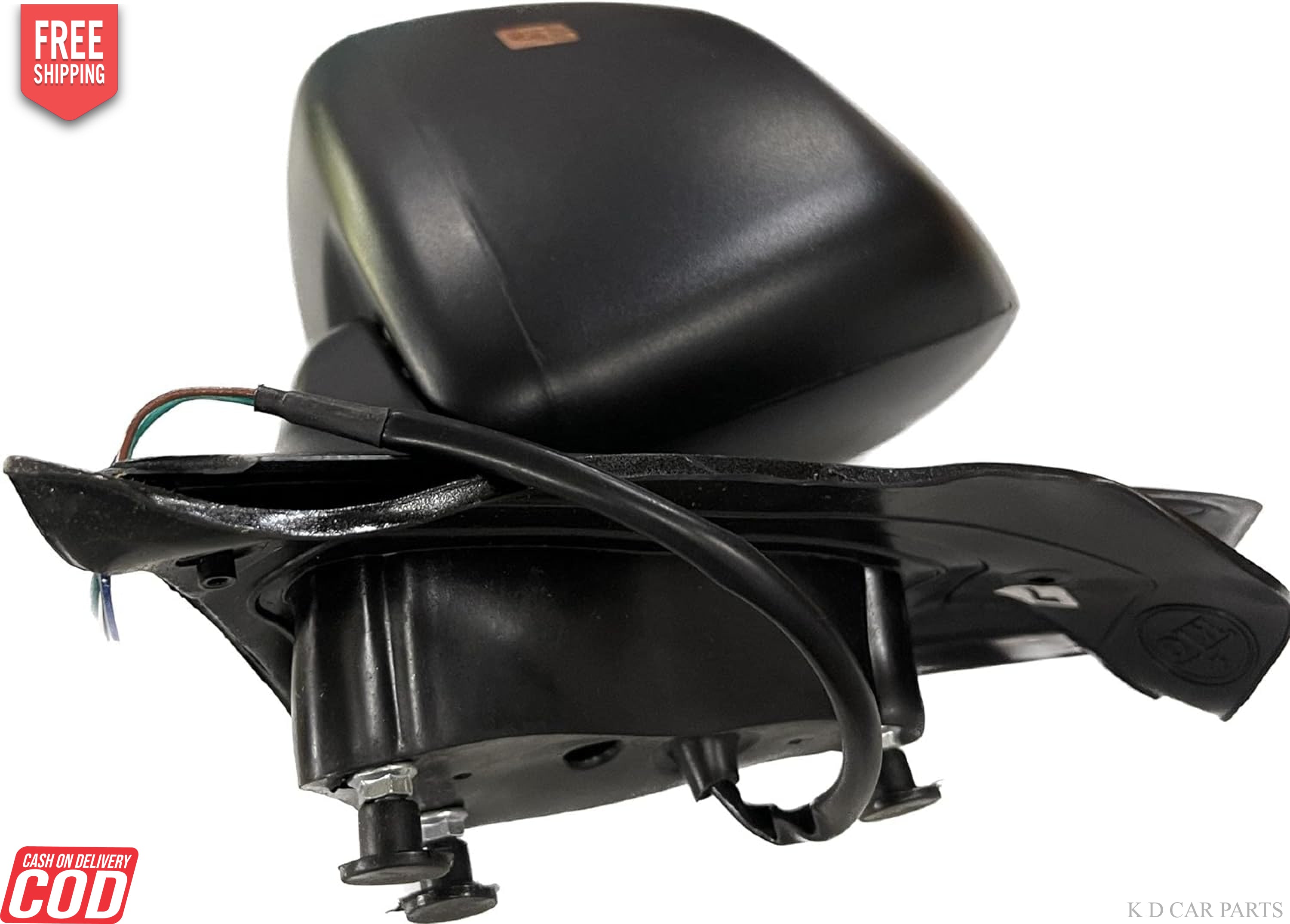 A black K D brand door mirror for a Maruti SX4 motor vehicle. The mirror is shown with a coupler and wiring, indicating it is designed to be mounted on the vehicle's door.