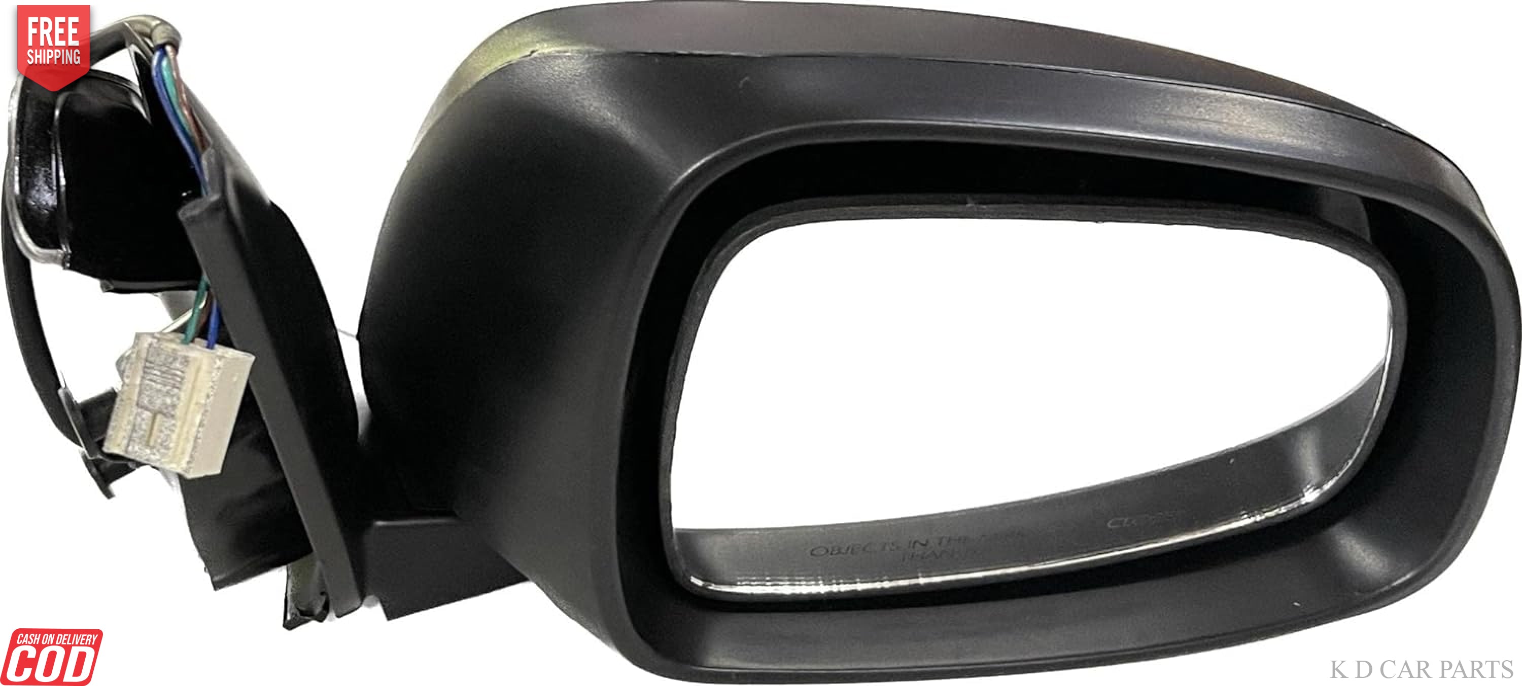 A black K D brand door mirror for a Maruti SX4 motor vehicle. The mirror is shown with a coupler and wiring, indicating it is designed to be mounted on the vehicle's door.