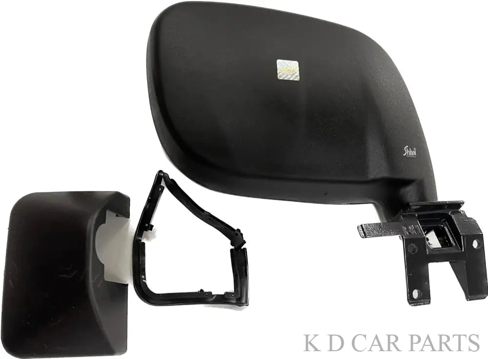 A black K D brand door mirror for a Maruti Wagonr 2006-2010, displayed alongside its mounting components.