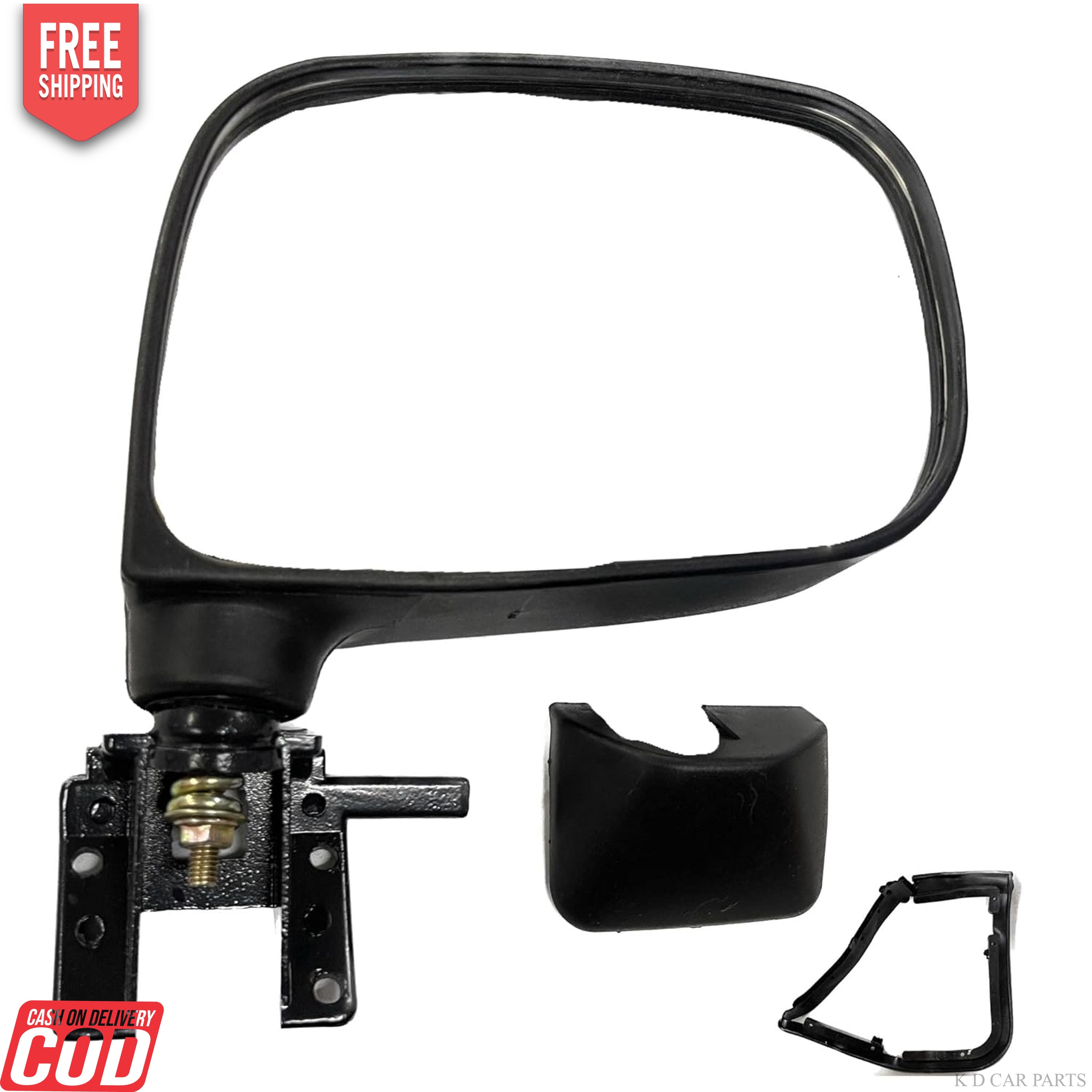 A black K D brand door mirror for a Maruti Wagonr 2006-2010, displayed alongside its mounting components.