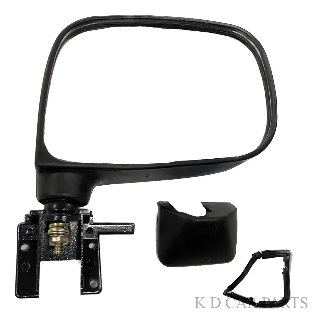 A black K D brand door mirror for a Maruti Wagonr 2006-2010, displayed alongside its mounting components.