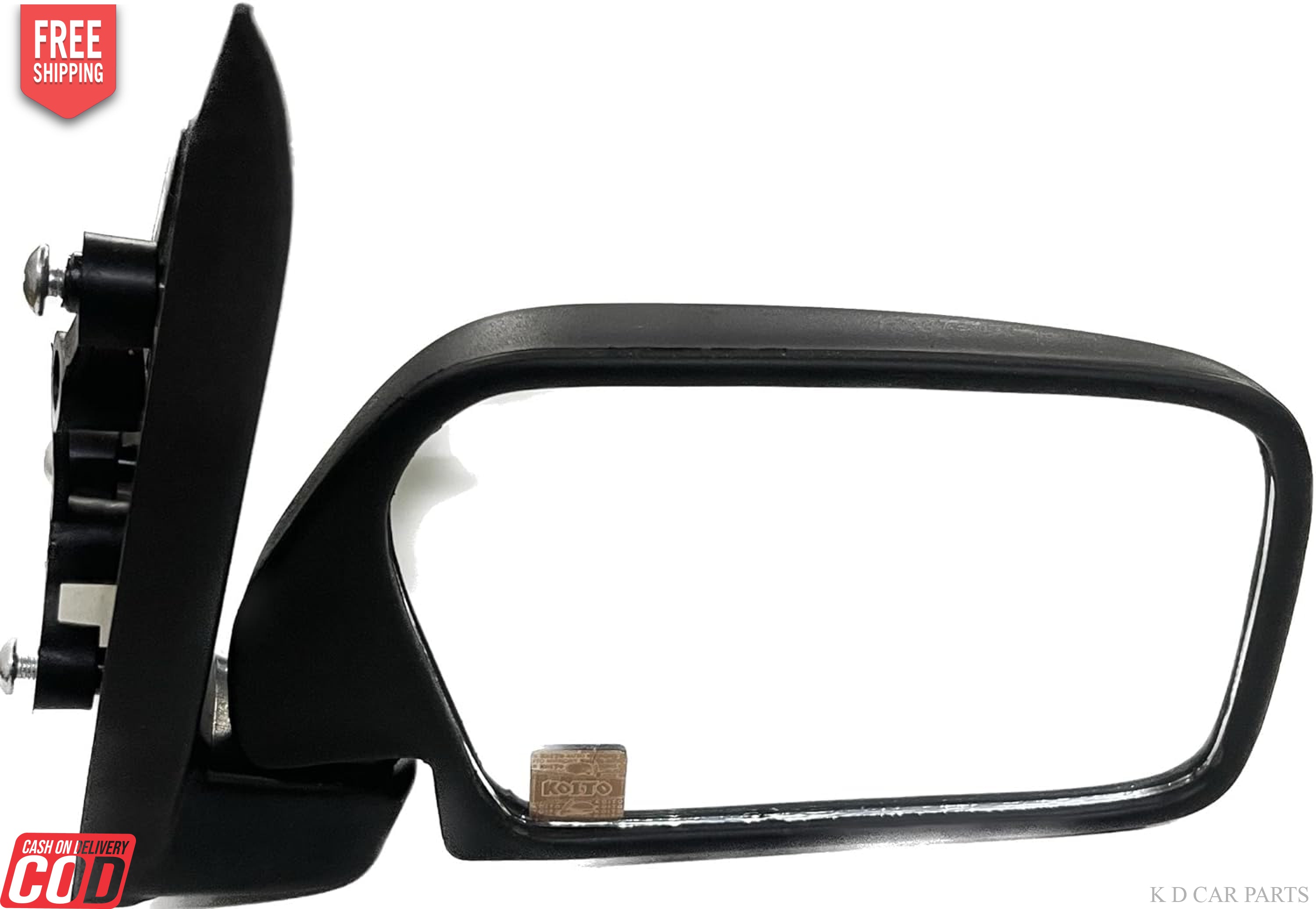 A black K D brand door mirror for a Maruti Zen, featuring a clear glass mirror attached to a door mount.