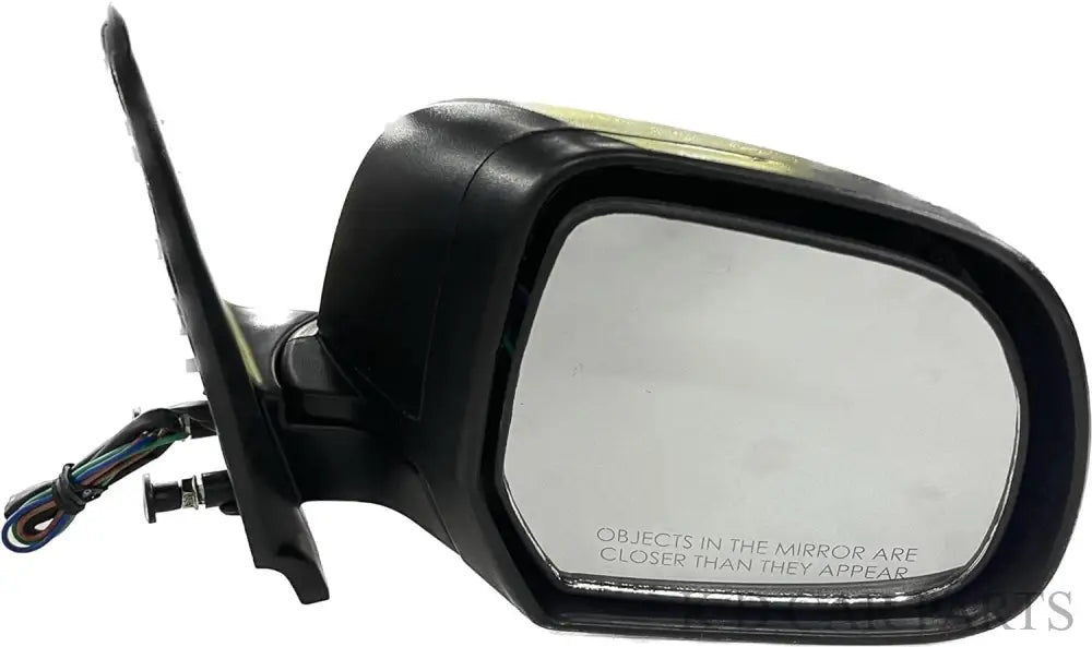 A black K D brand door mirror for a Nissan Micra, featuring a side view mirror with a mounting arm and electrical connector.