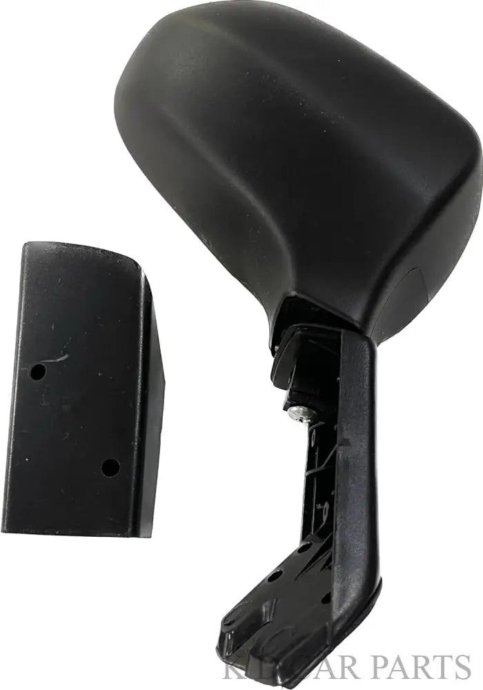 A black K D brand door/side mirror for a Tata Nano old model, shown with its mounting component.