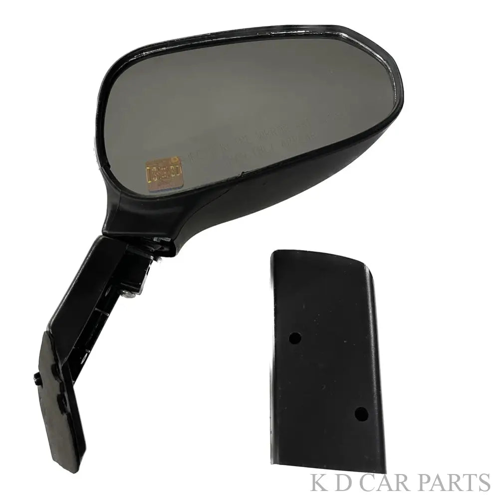 A black K D brand door/side mirror for a Tata Nano old model, shown with its mounting component.