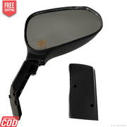 A black K D brand door/side mirror for a Tata Nano old model, shown with its mounting component.