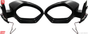 A pair of black, curved door/side mirrors for TATA NEXON motor vehicles with indicator lights, featuring a shatter-resistant acrylic mirror design.