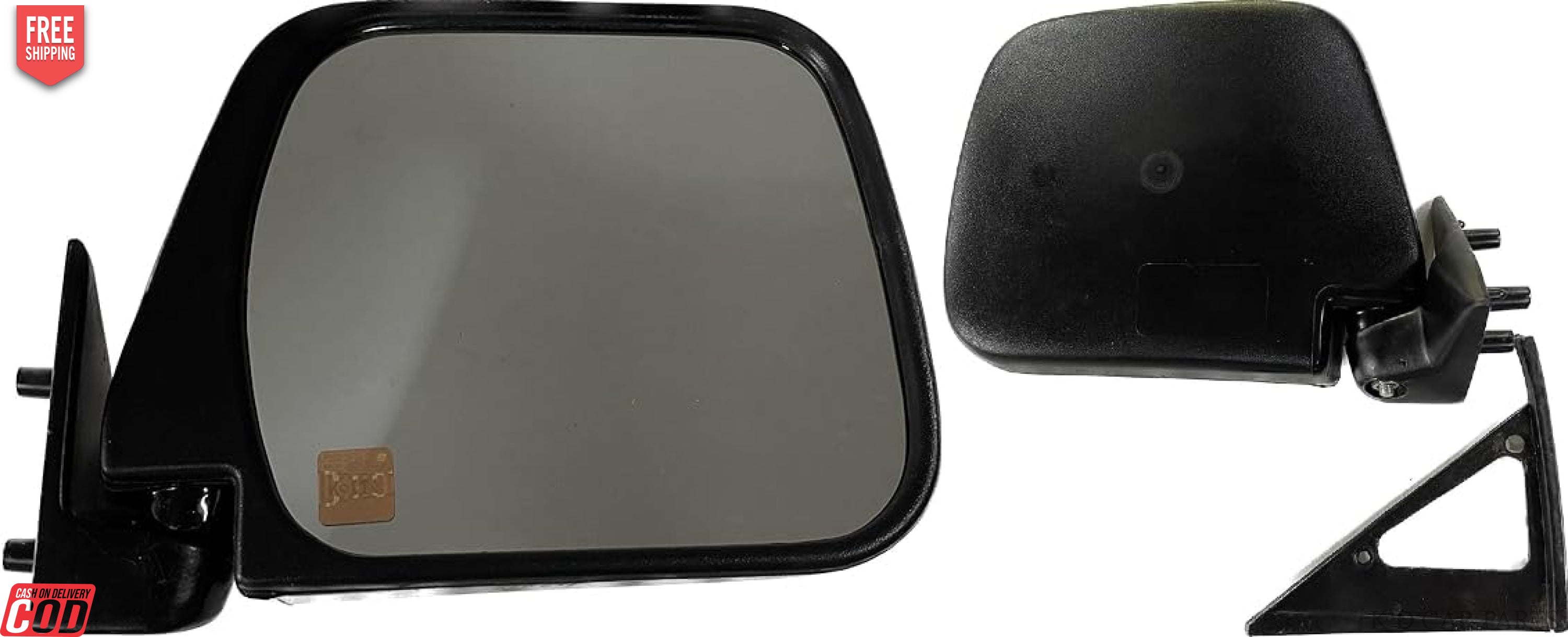 A pair of black K D brand door mirrors for a Tata Sumo vehicle, displayed against a white background.