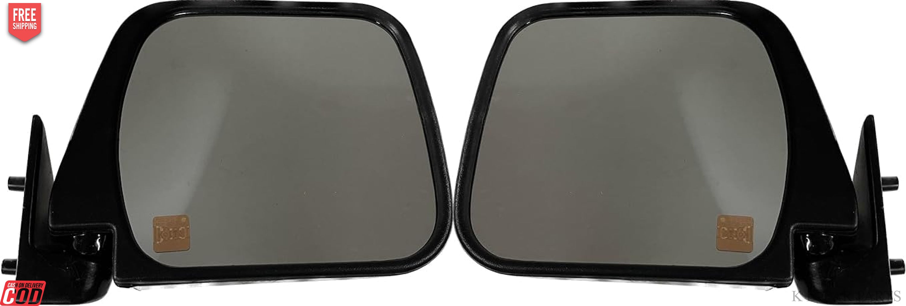 A pair of black K D brand door mirrors for a Tata Sumo vehicle, displayed against a white background.