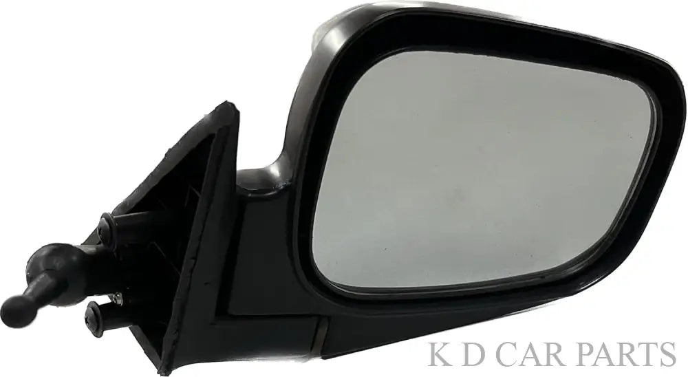 A black, adjustable side mirror for Tata Sumo Victa with a shatter-resistant acrylic mirror and a door mount.