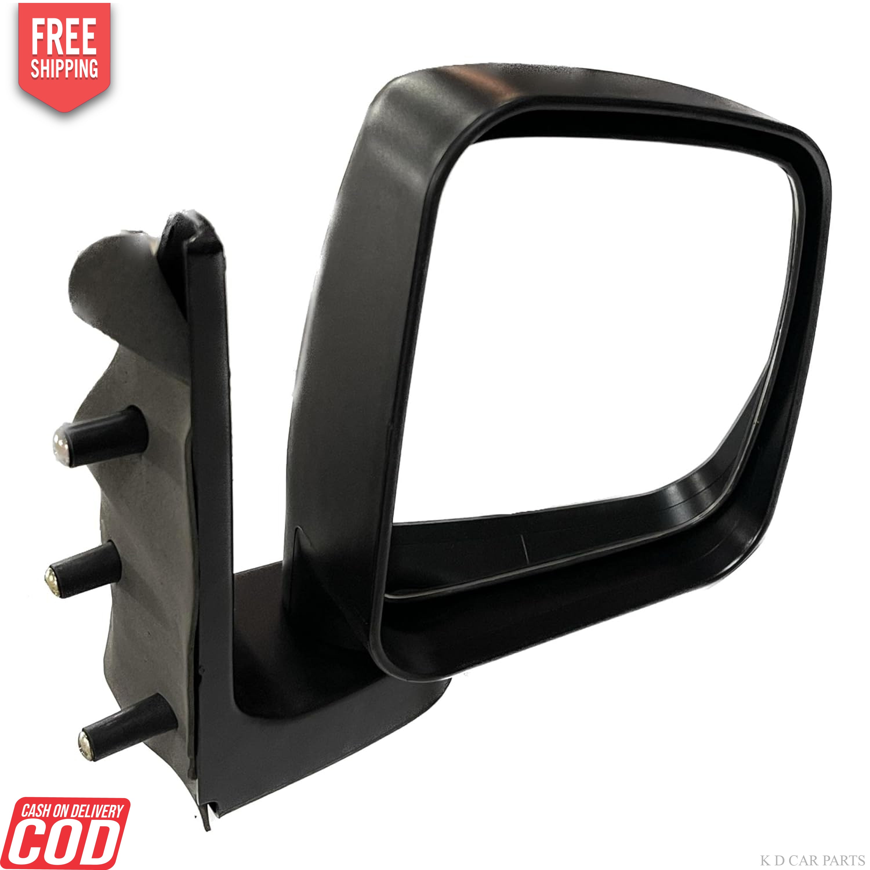 A black K D brand side rear view door mirror for a Tata Super Ace car.