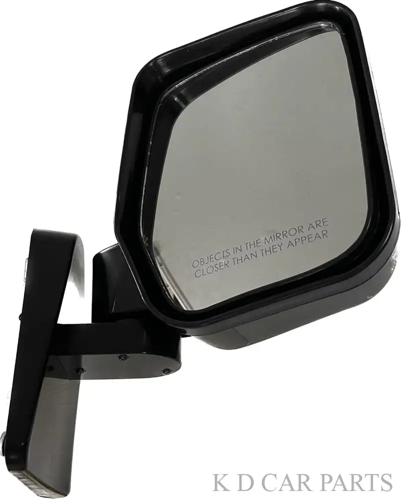 A black K D brand side rear view door mirror for a Tata Winger car.
