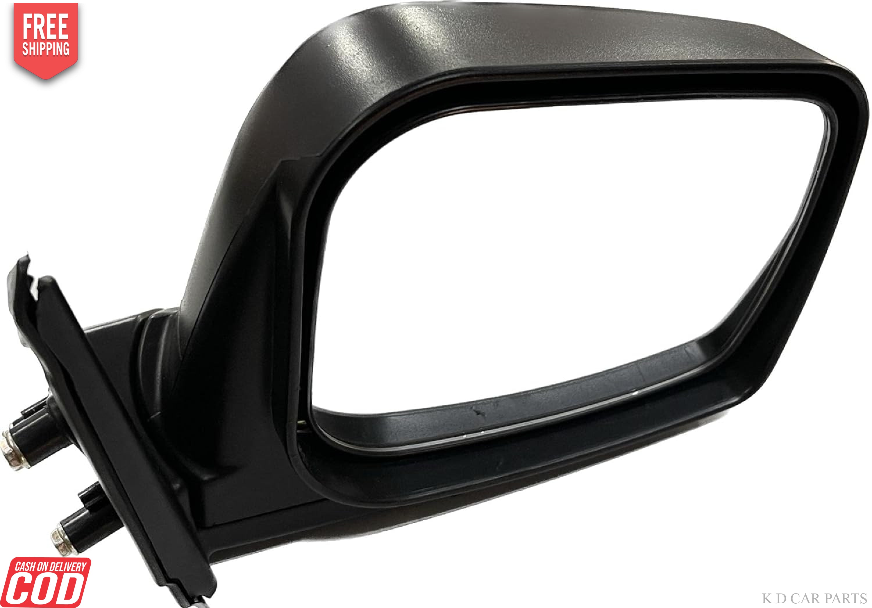 A black K D brand side rear view door mirror for a Tata Xenon Non-Adjustable vehicle.