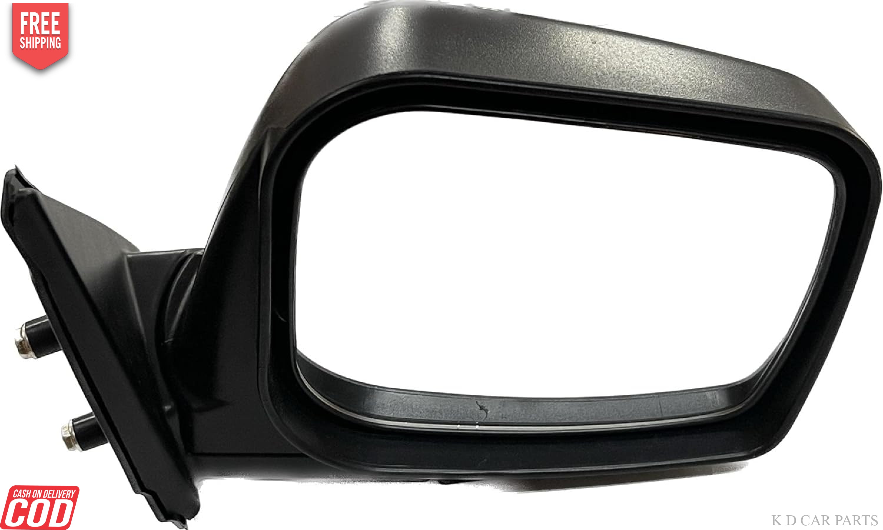 A black K D brand side rear view door mirror for a Tata Xenon Non-Adjustable vehicle.