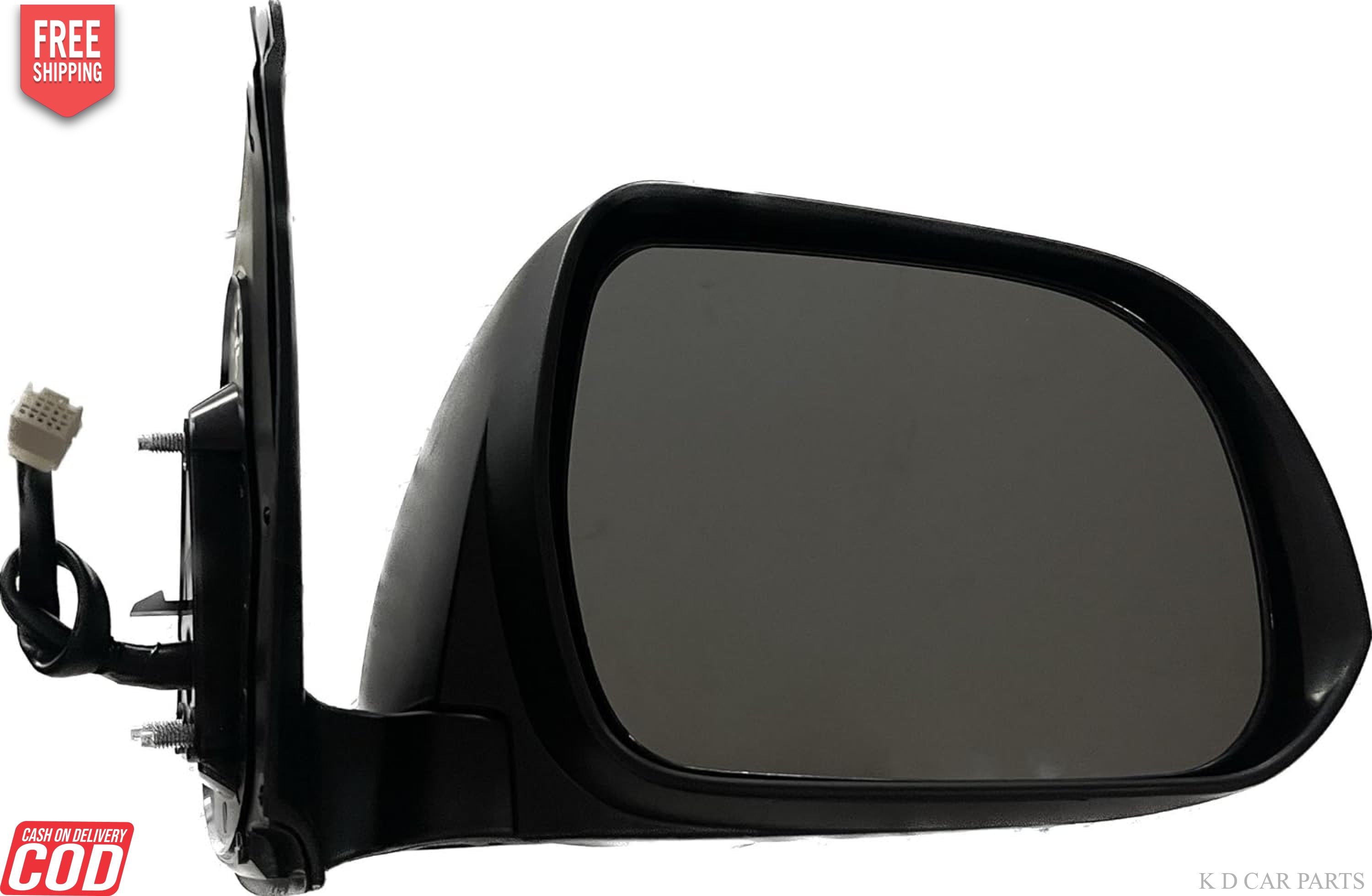 Black door side mirror for Toyota Fortuner 2012-2016 with an auto fold feature and a 7 wire coupler.