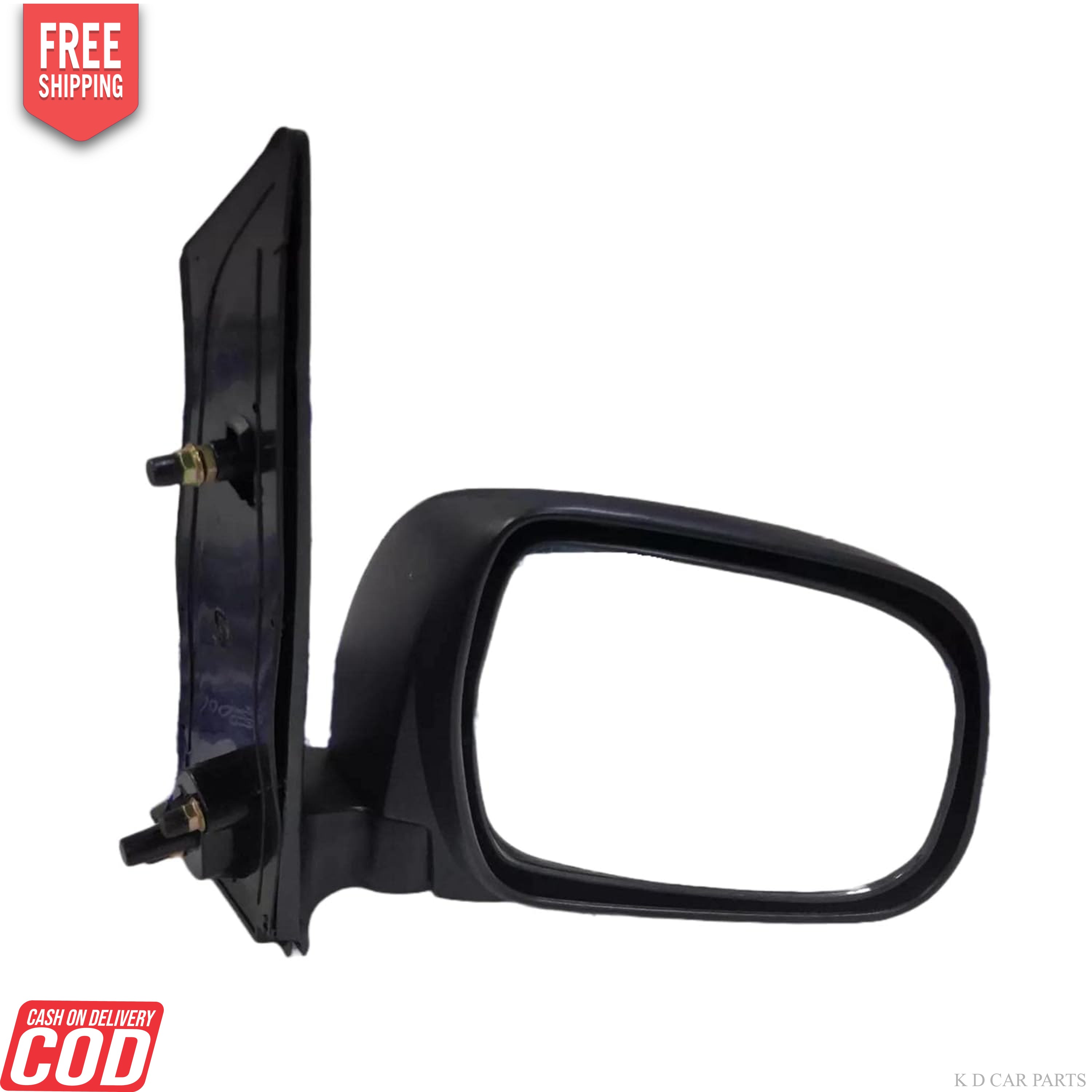 A black, curved door/side mirror for an Innova Type 1 Manual vehicle.