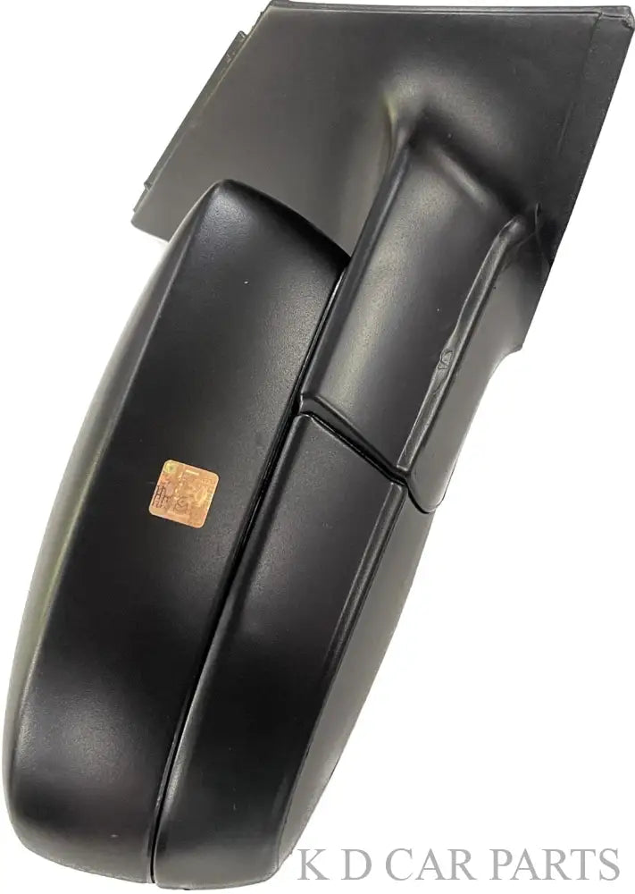 A black K D brand motorized side mirror for a car, showing the rear view of the vehicle's side.