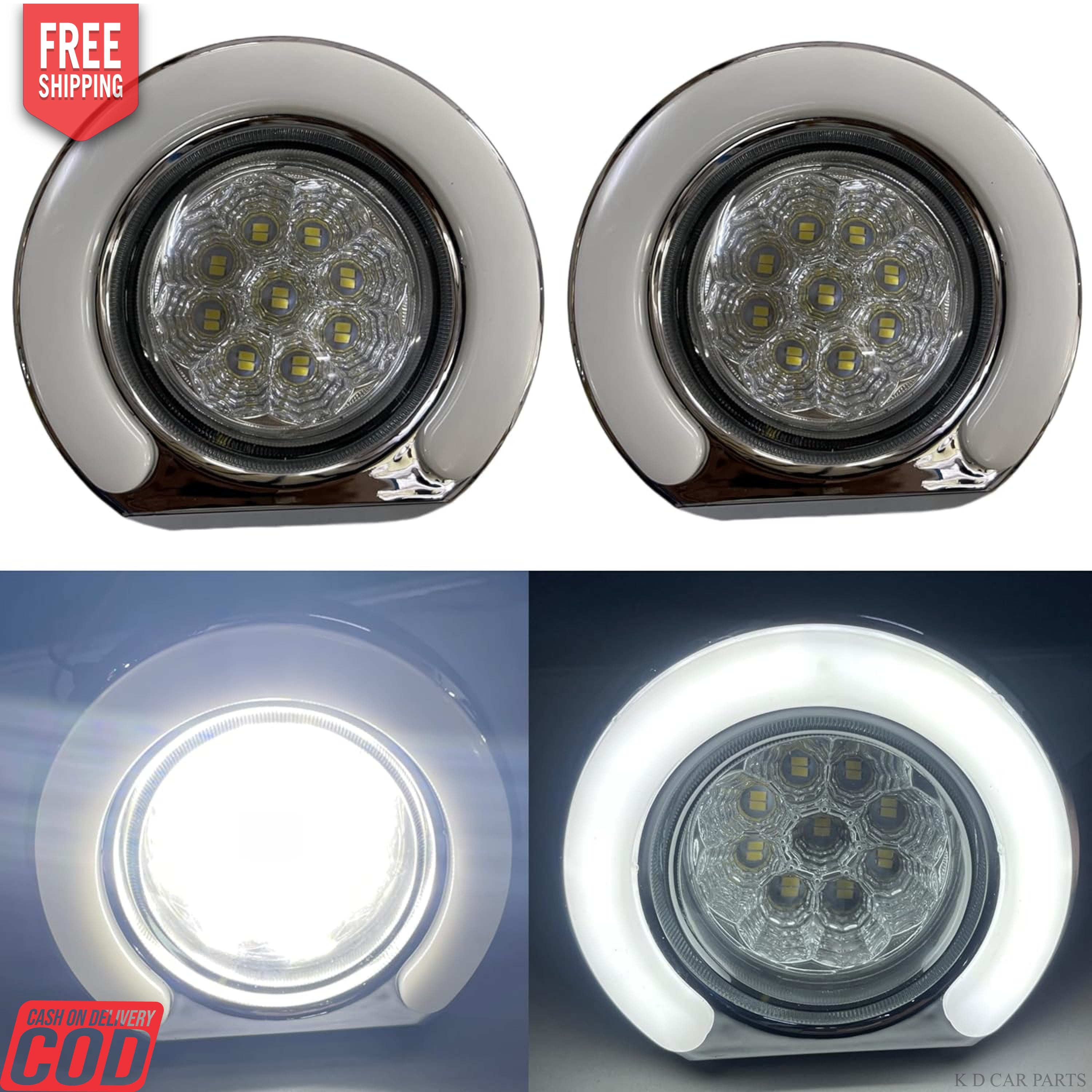 K D DRL LED Fog Lights for Mahindra Bolero (PAIR) 2016-2020 With Wiring Switch & Complete Kit