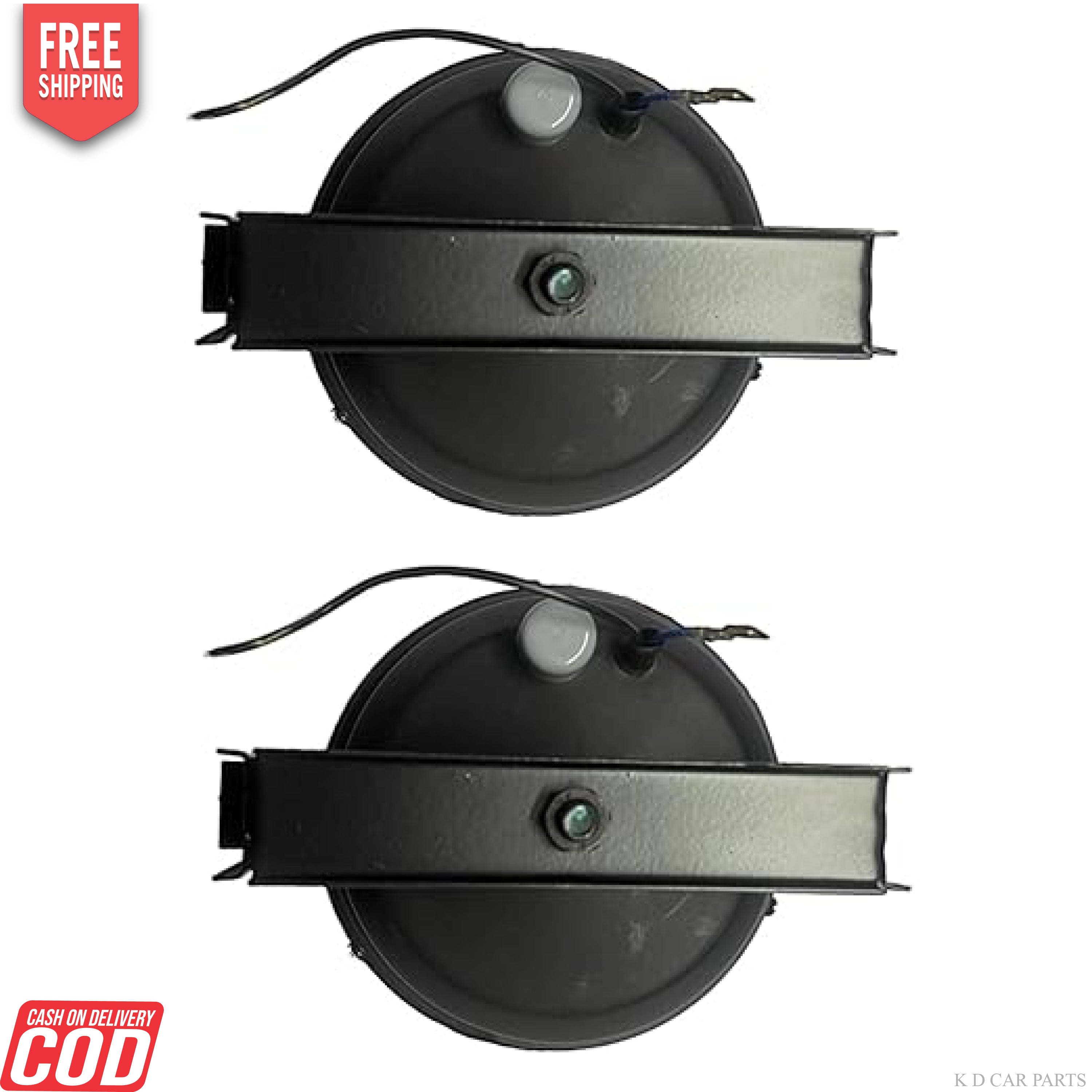 A  of K D brand fog lights for Mahindra Bolero, with a silver reflective surface and black housing.
