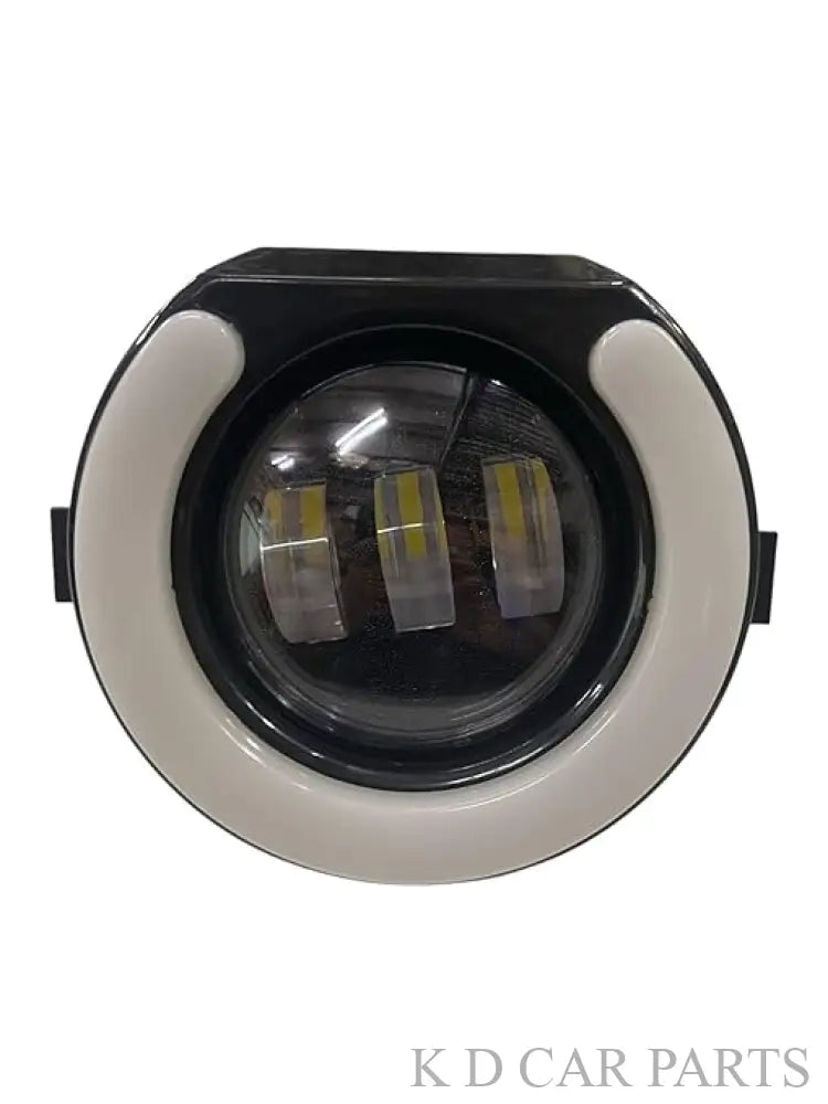 Set of two white LED fog lamps with integrated DRL ring, designed for Mahindra Harley Bolero 2016-2020 model vehicles.