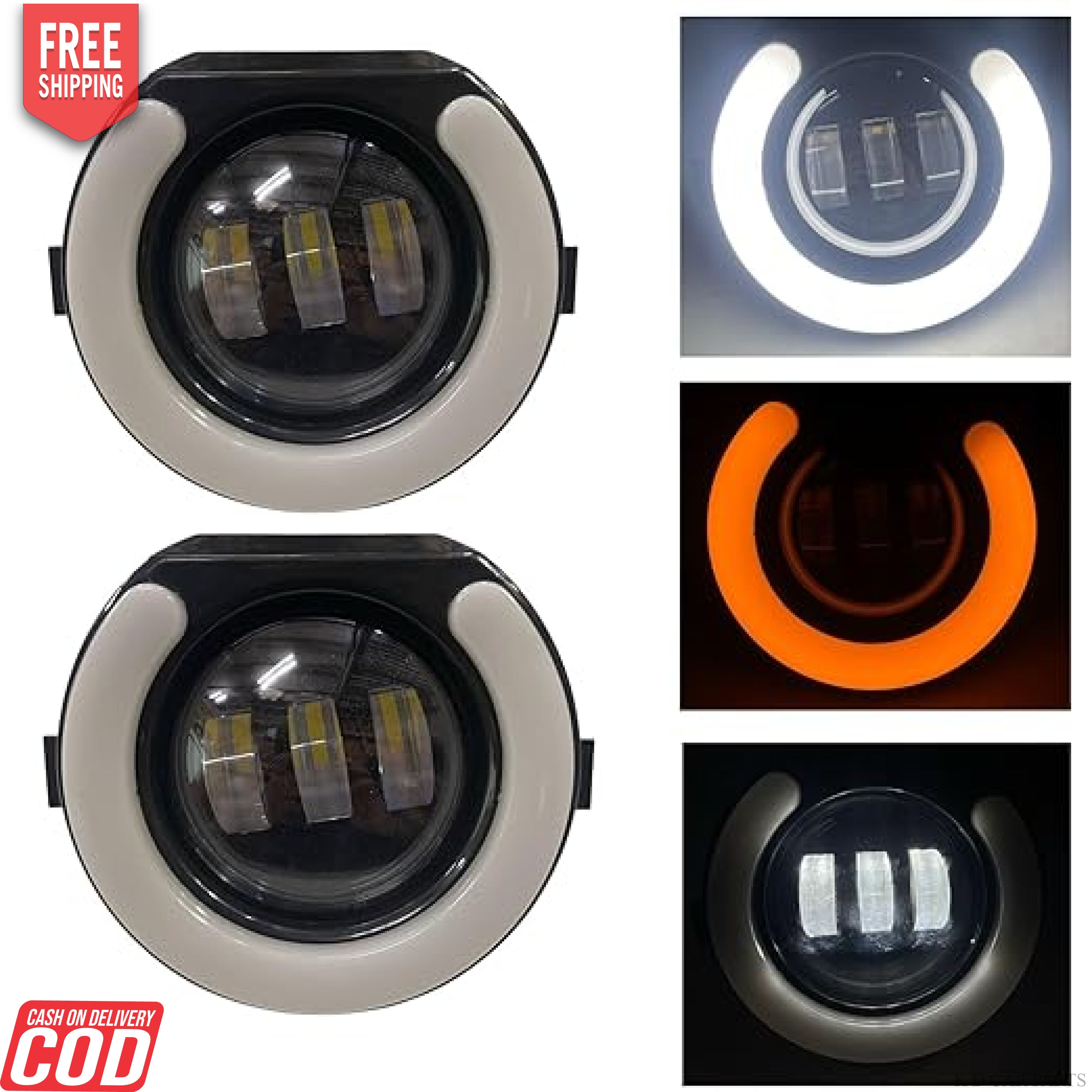 Set of two white LED fog lamps with integrated DRL ring, designed for Mahindra Harley Bolero 2016-2020 model vehicles.