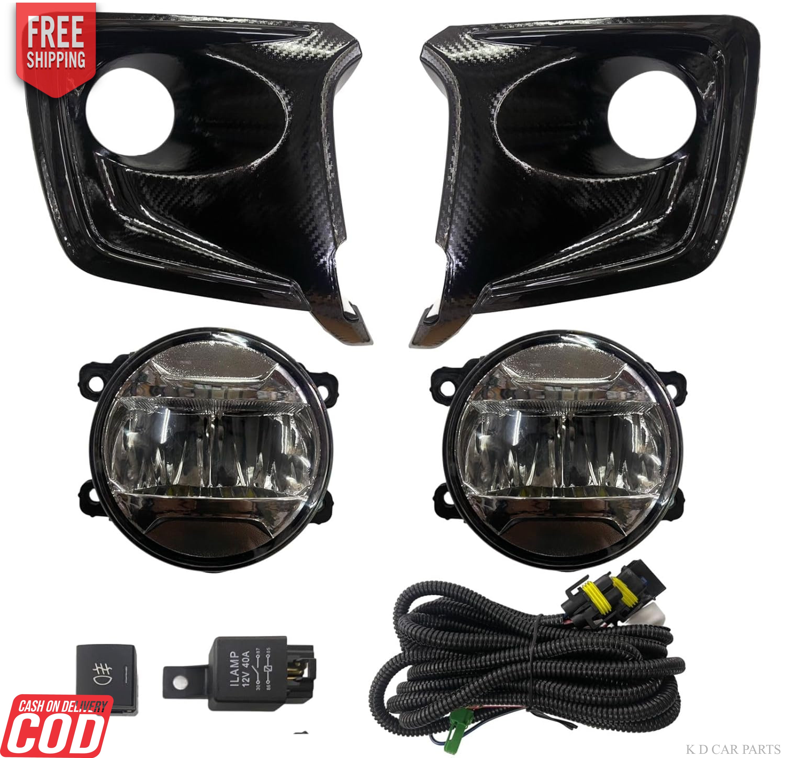K D Fog Lamp Set For Toyota Glanza Kit With Bulb Wiring Relay & Switch (Pair)2023-NOW Model fog lamp