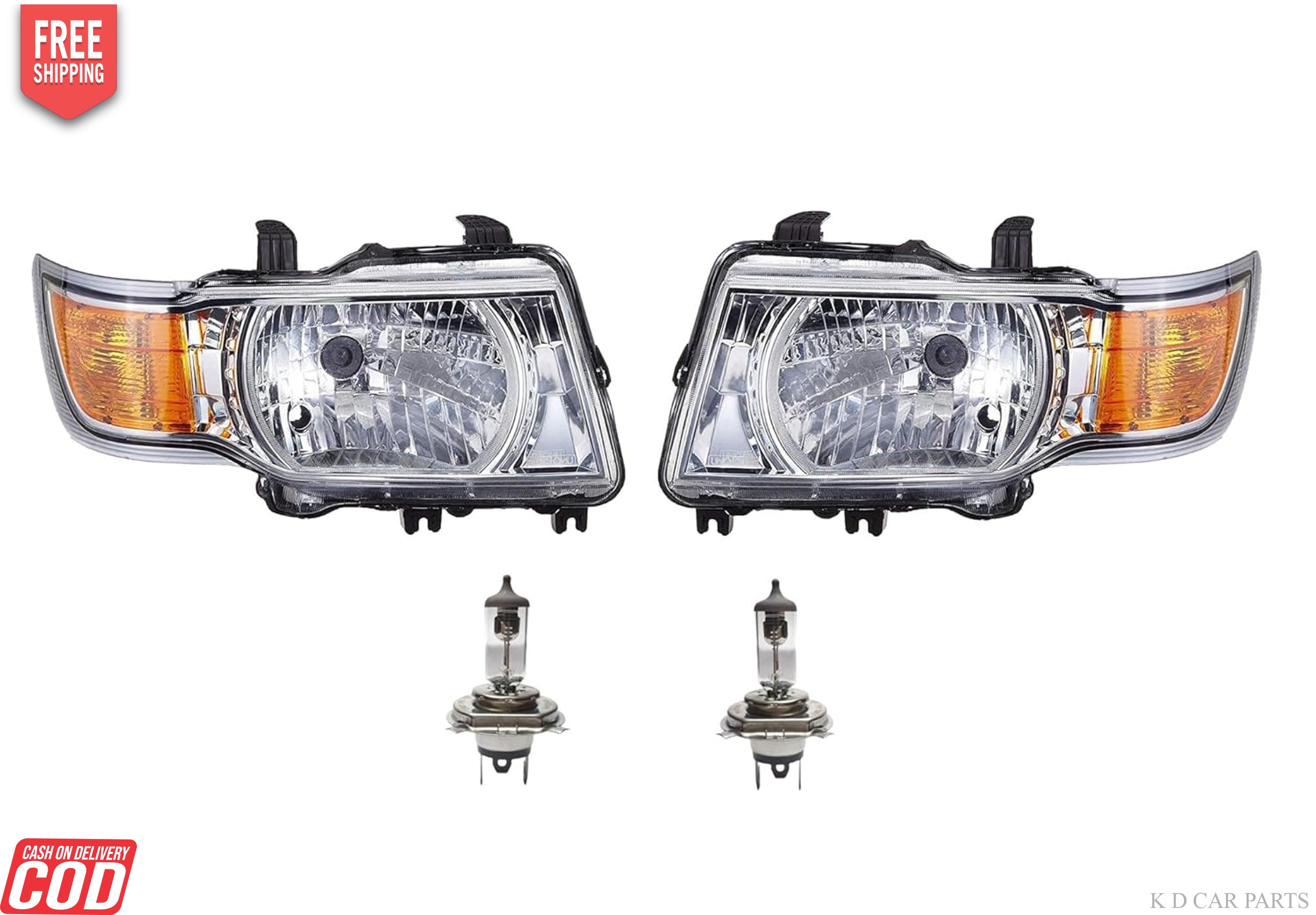 Headlight assembly for Chevrolet Tavera Type 2, featuring a clear lens and reflector with an orange turn signal light visible on the side.