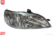 A K D brand headlight assembly for Honda City Type 2, 1998-2003, without adjustable motor, featuring a clear lens with reflective elements.