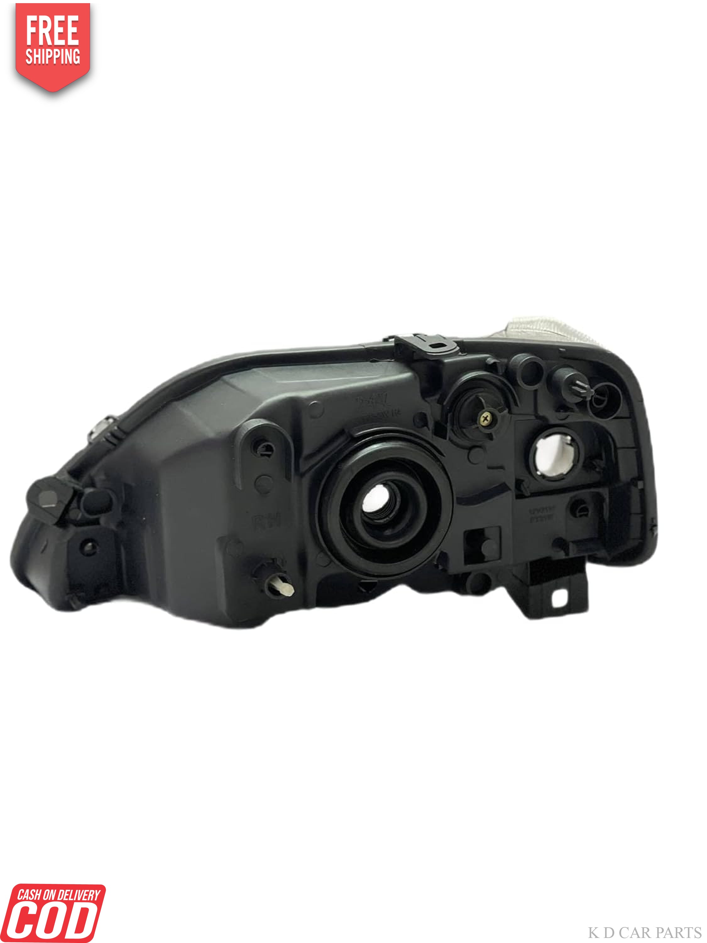 A front view of a silver K D headlight assembly for a Hyundai Accent Type 2, showcasing the headlight bulb and the surrounding clear casing.