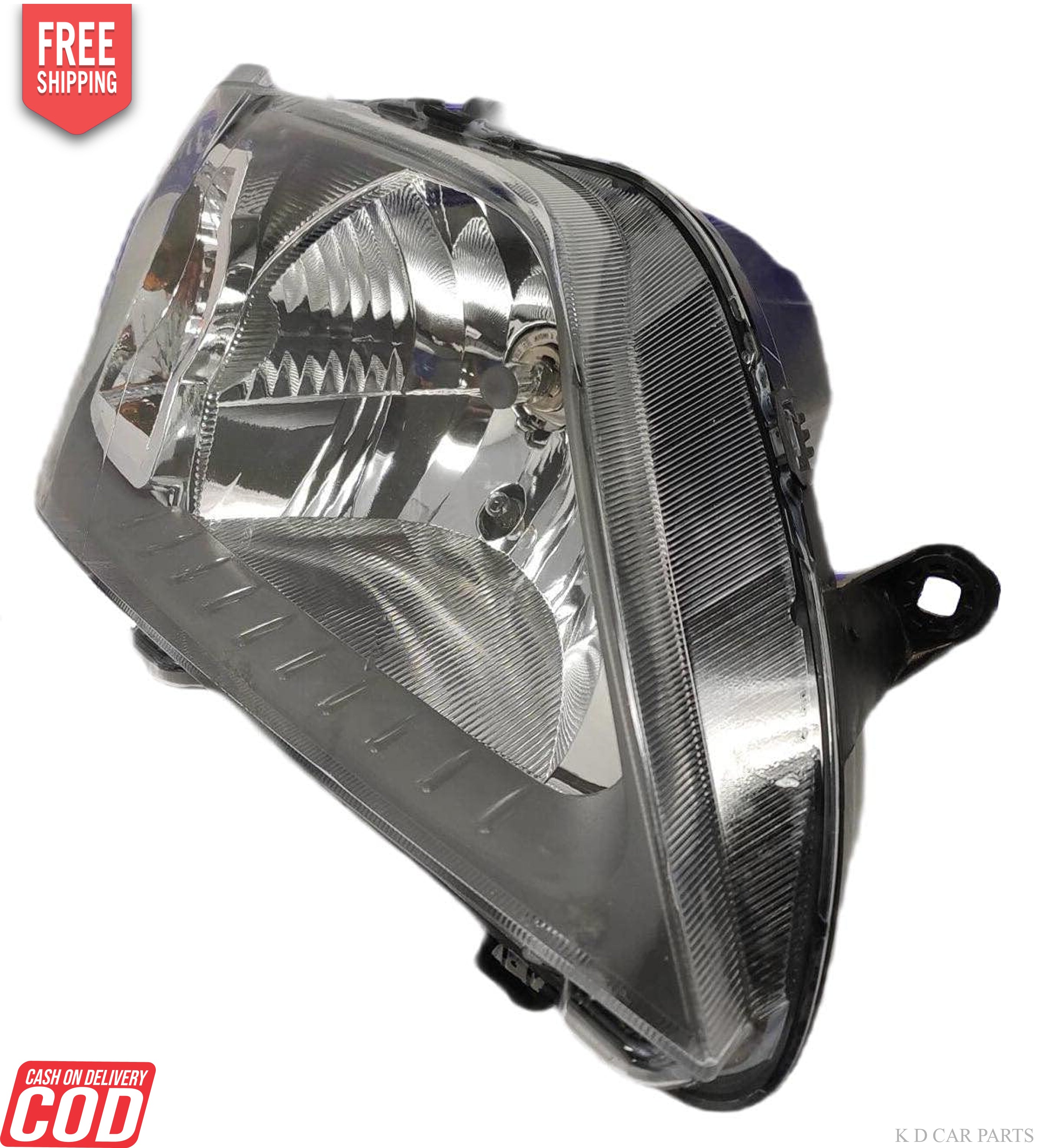 A single chrome-plated headlight assembly for a Mahindra Logan vehicle. The headlight is shatter-resistant and has a clear lens cover.