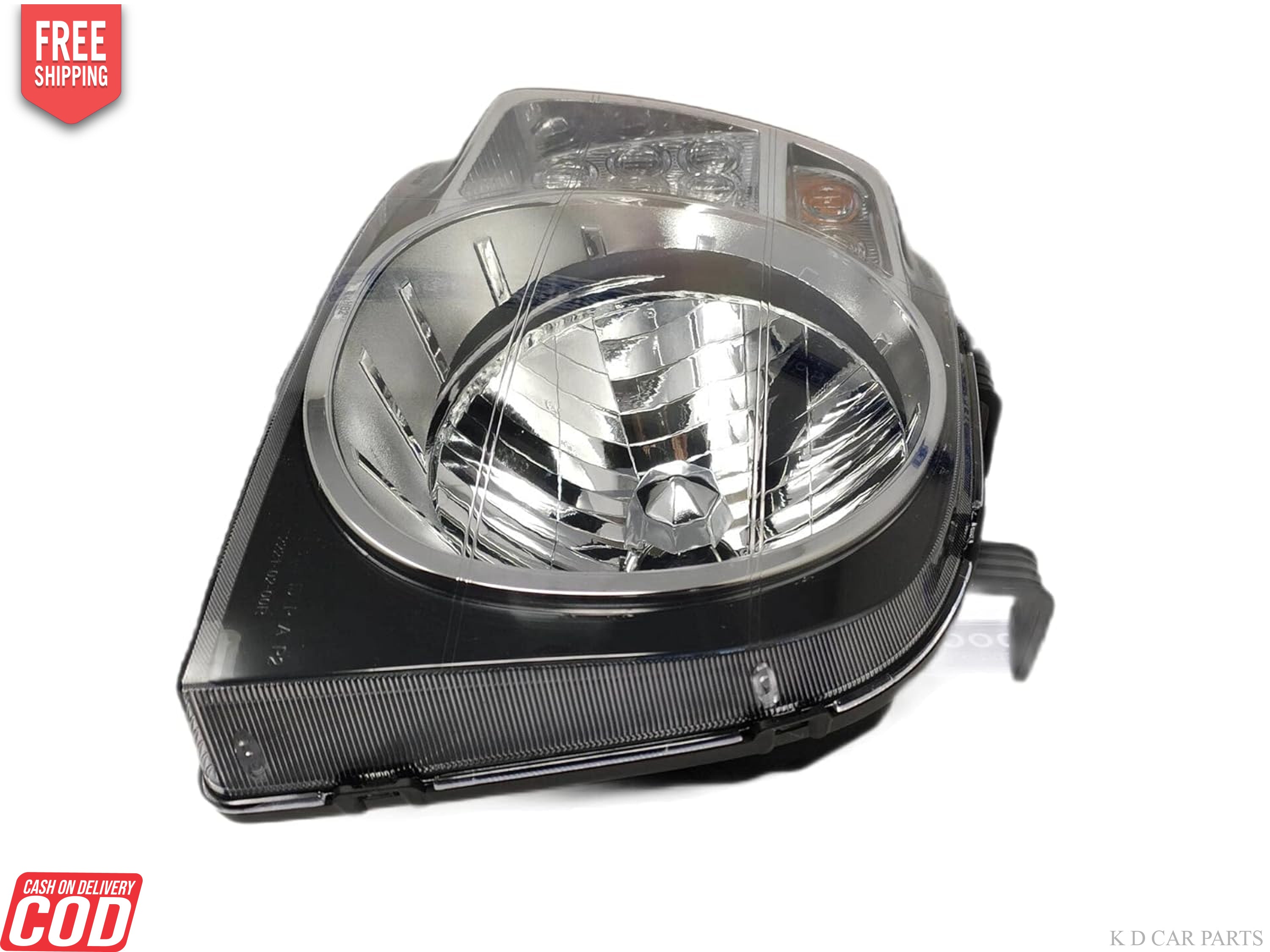 Headlight assembly for Mahindra Scorpio 2008-2014 Type 2 without adjustable motor, featuring clear lens and reflector, with black housing.