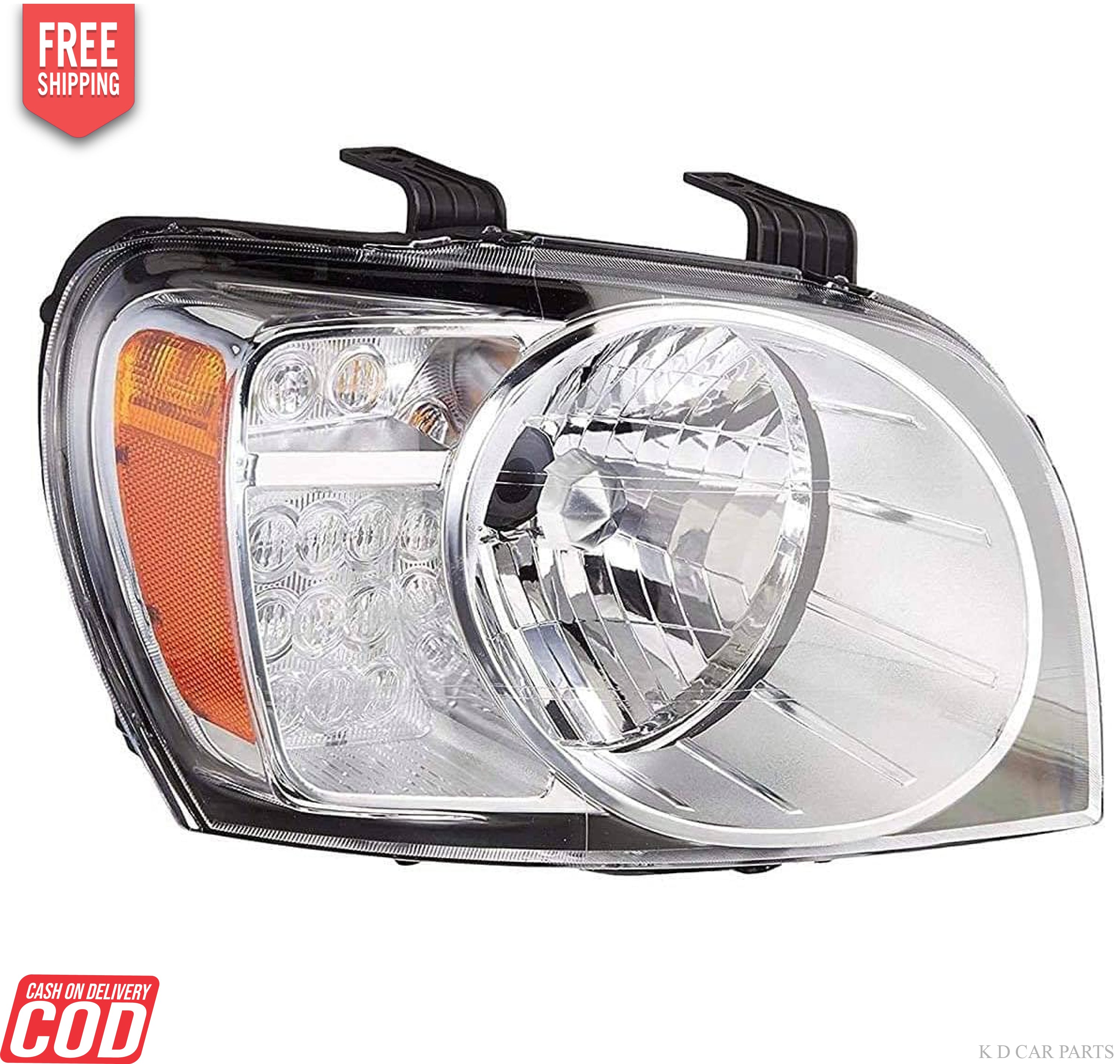 Headlight assembly for Mahindra Scorpio 2008-2014 Type 2 without adjustable motor, featuring clear lens and reflector, with black housing.