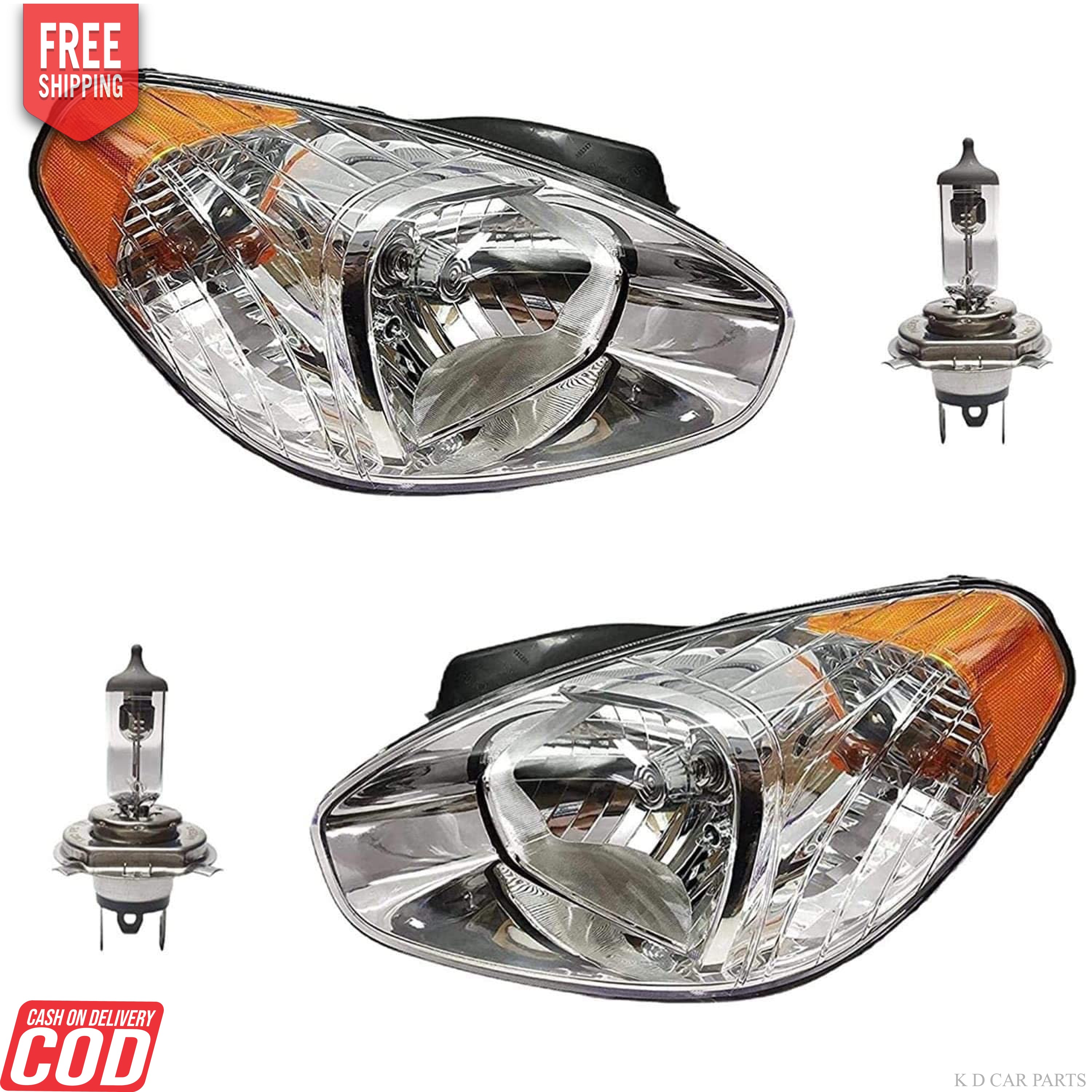 A single headlight assembly for Verna 2006-2009 with a clear lens and a wooden-colored section near the base.