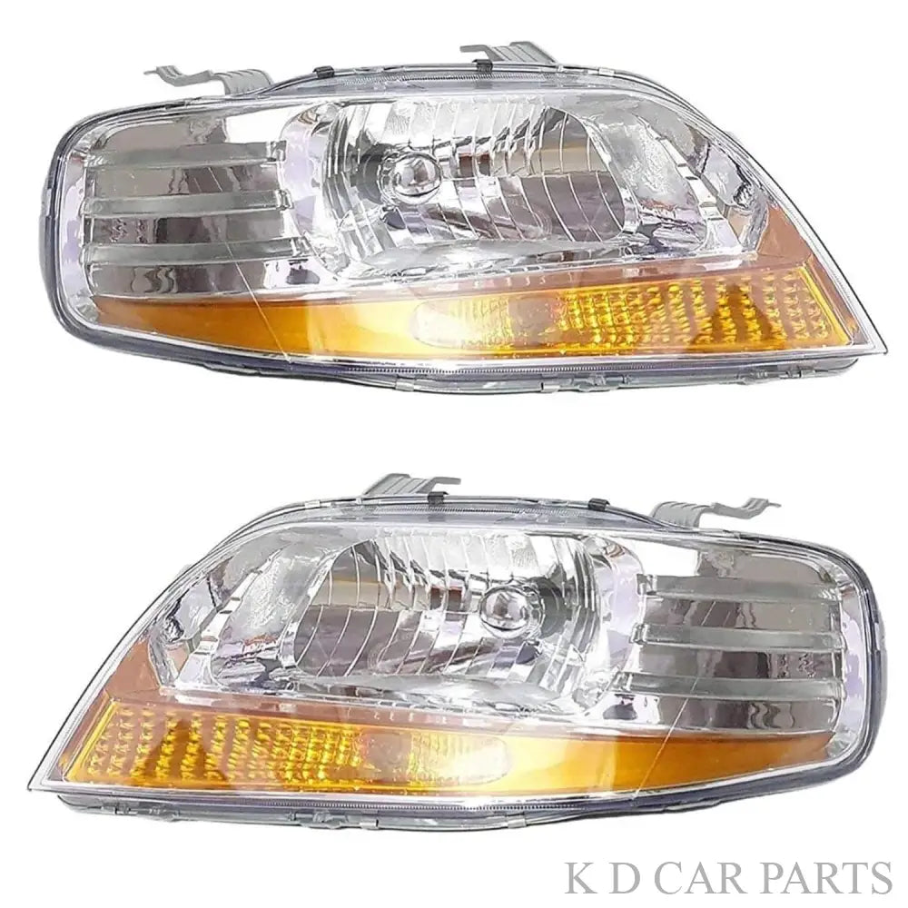 headlight for Chevrolet Aveo UVA without an adjustable motor, featuring a clear lens and a yellow-colored bulb.