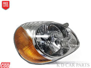 A K D brand headlight for Hyundai Santro 1998-2003, without adjustable motor, featuring a clear lens and amber-colored reflector.