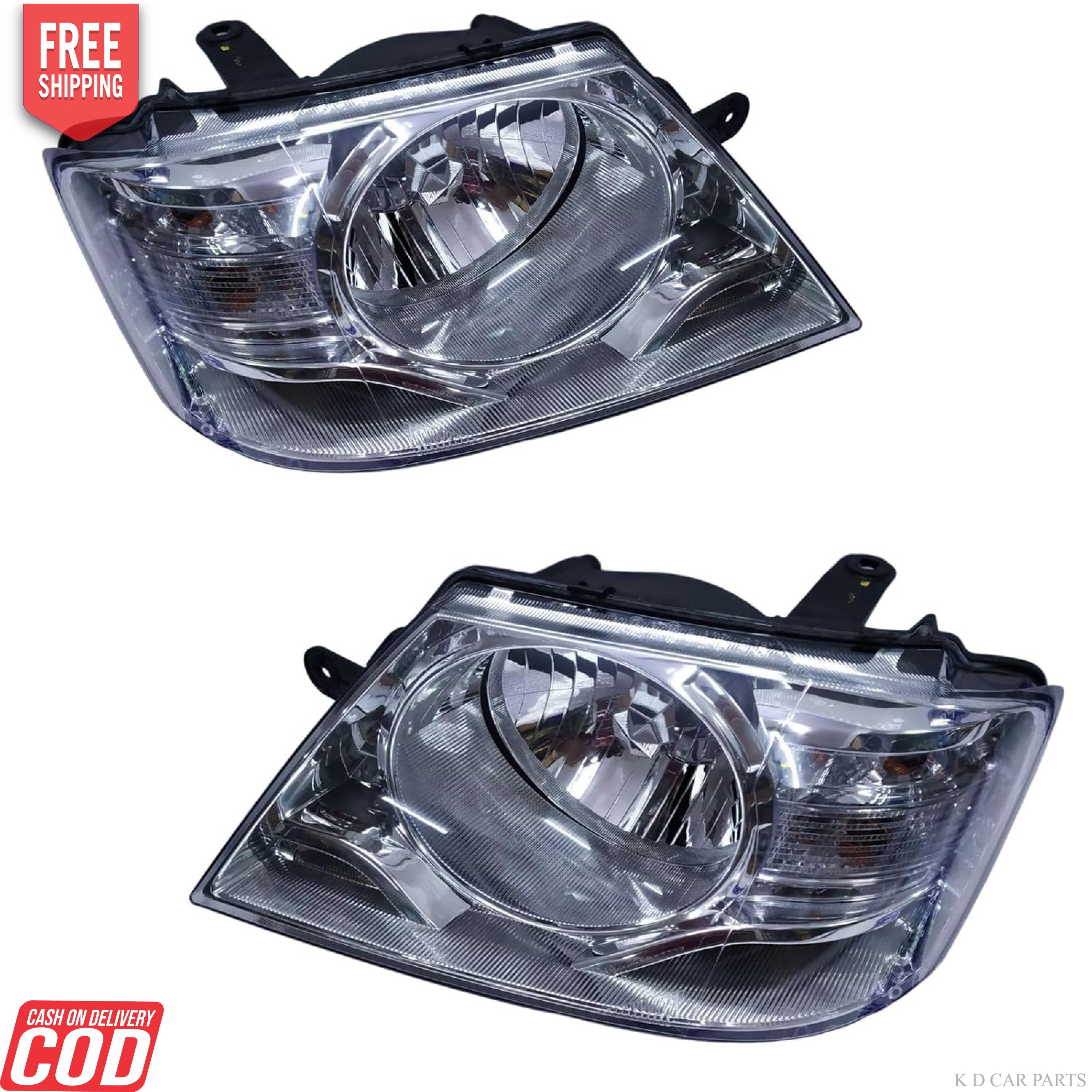 A pair of  headlight assemblies for Tata Yodha/XENON vehicles, featuring clear lens construction with integrated turn signal and parking light compartments.