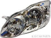 A pair of silver-colored headlights for a Toyota Corolla 2003-2008 without adjustable motor.