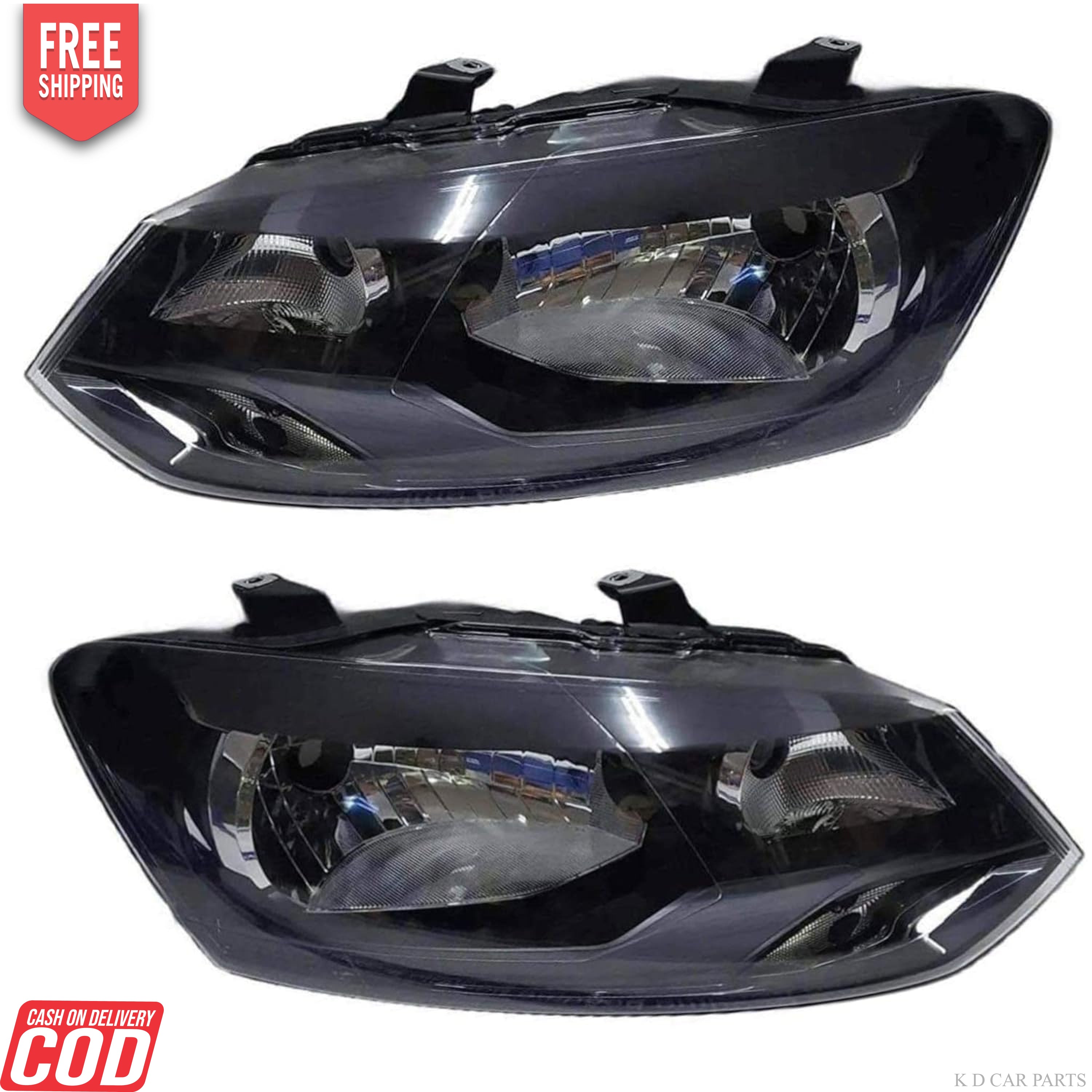 Black headlight for VW Polo & Vento without adjustable motor and without projector.