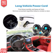 Car air freshener with long power cord and cooling function, displayed in a car interior.