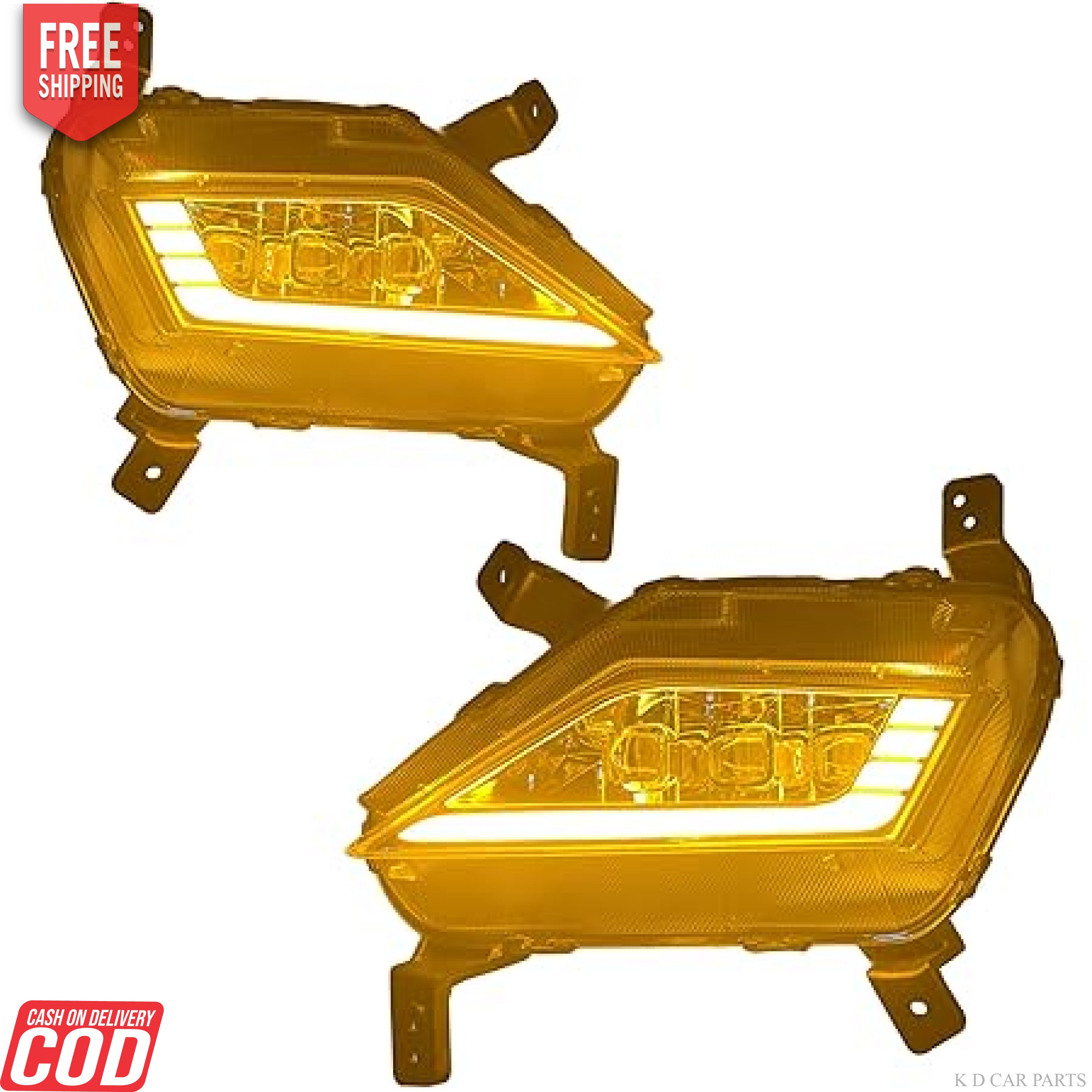 A pair of LED fog lamps for Hyundai Creta and Alcazar vehicles, showing both the right and left side installations with clear lenses and black housing.