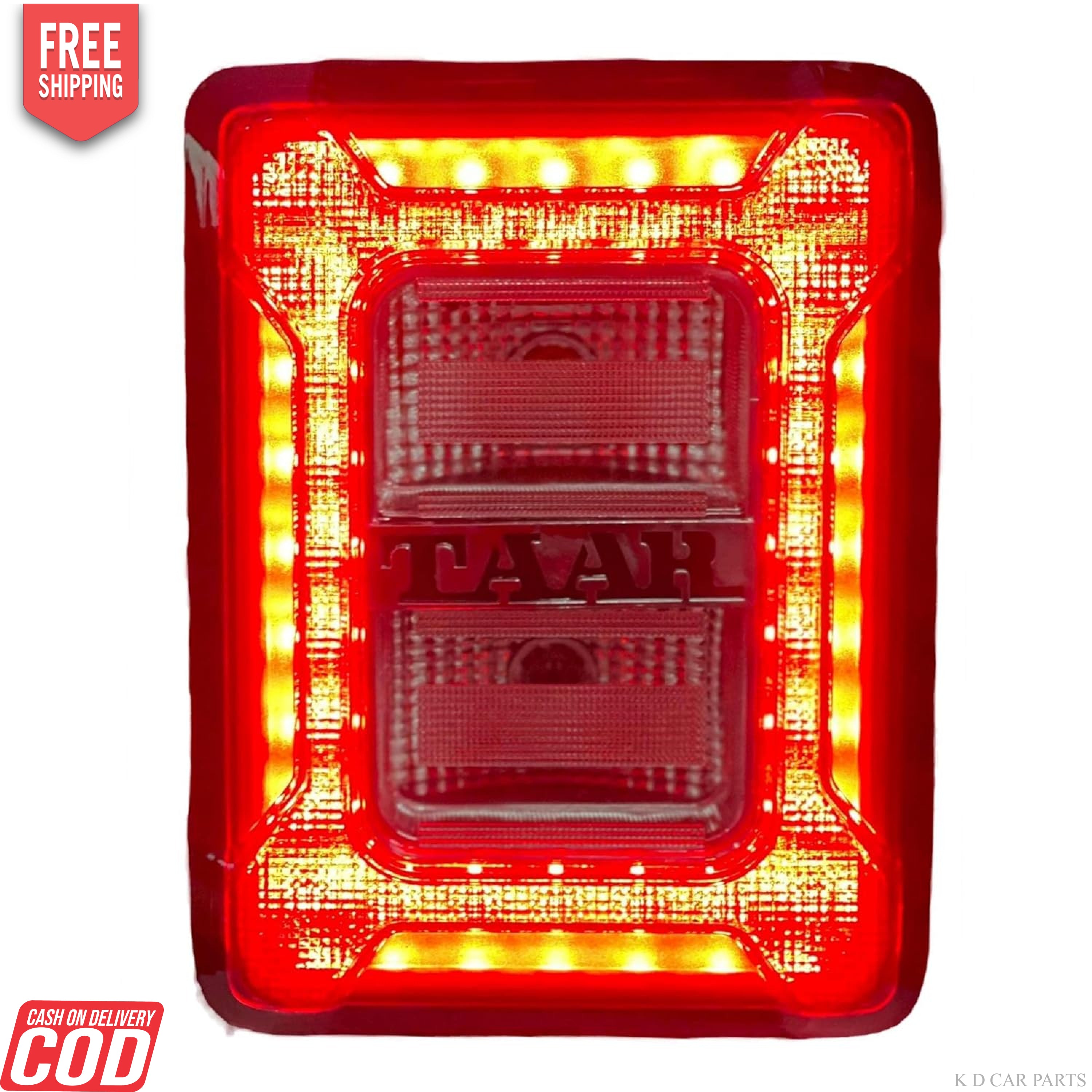 Red LED taillight for Mahindra THAR 2020-NOW with a clear lens and TAAR branding on the corner.